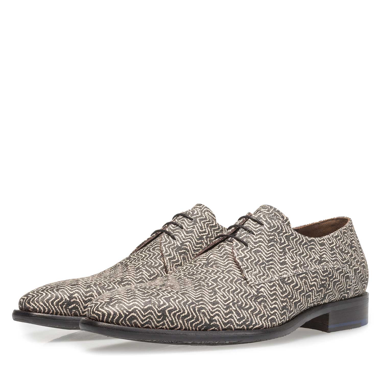 18146/01 - Grauer Leder-Schnürschuh mit grafischem Print 18146/01 - Grauer Leder-Schnürschuh mit grafischem Print