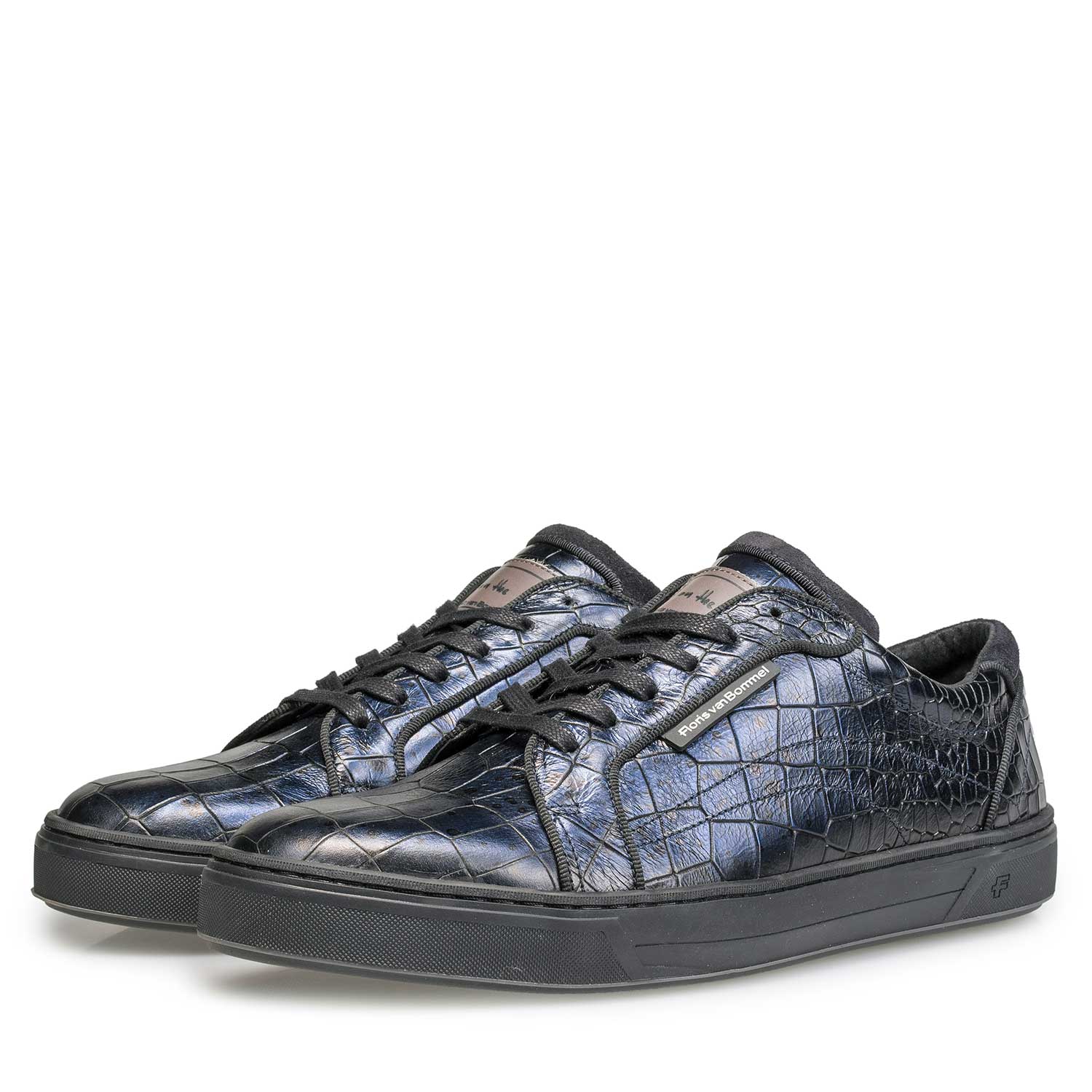 13214/04 - Blauer Leder-Sneaker mit Kroko-Print 13214/04 - Blauer Leder-Sneaker mit Kroko-Print