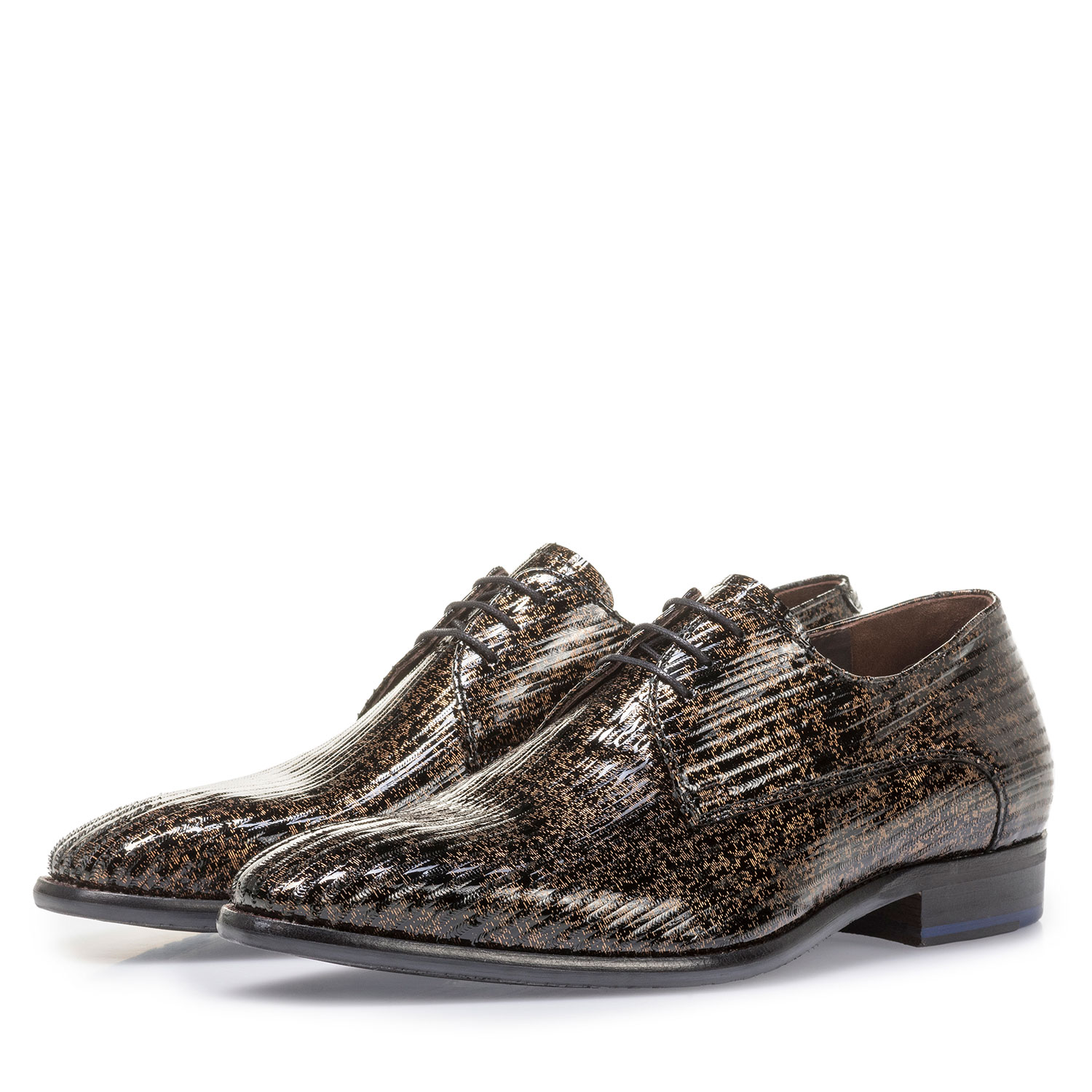 18146/11 - Brown patent leather lace shoe with metallic print 18146/11 - Brown patent leather lace shoe with metallic print