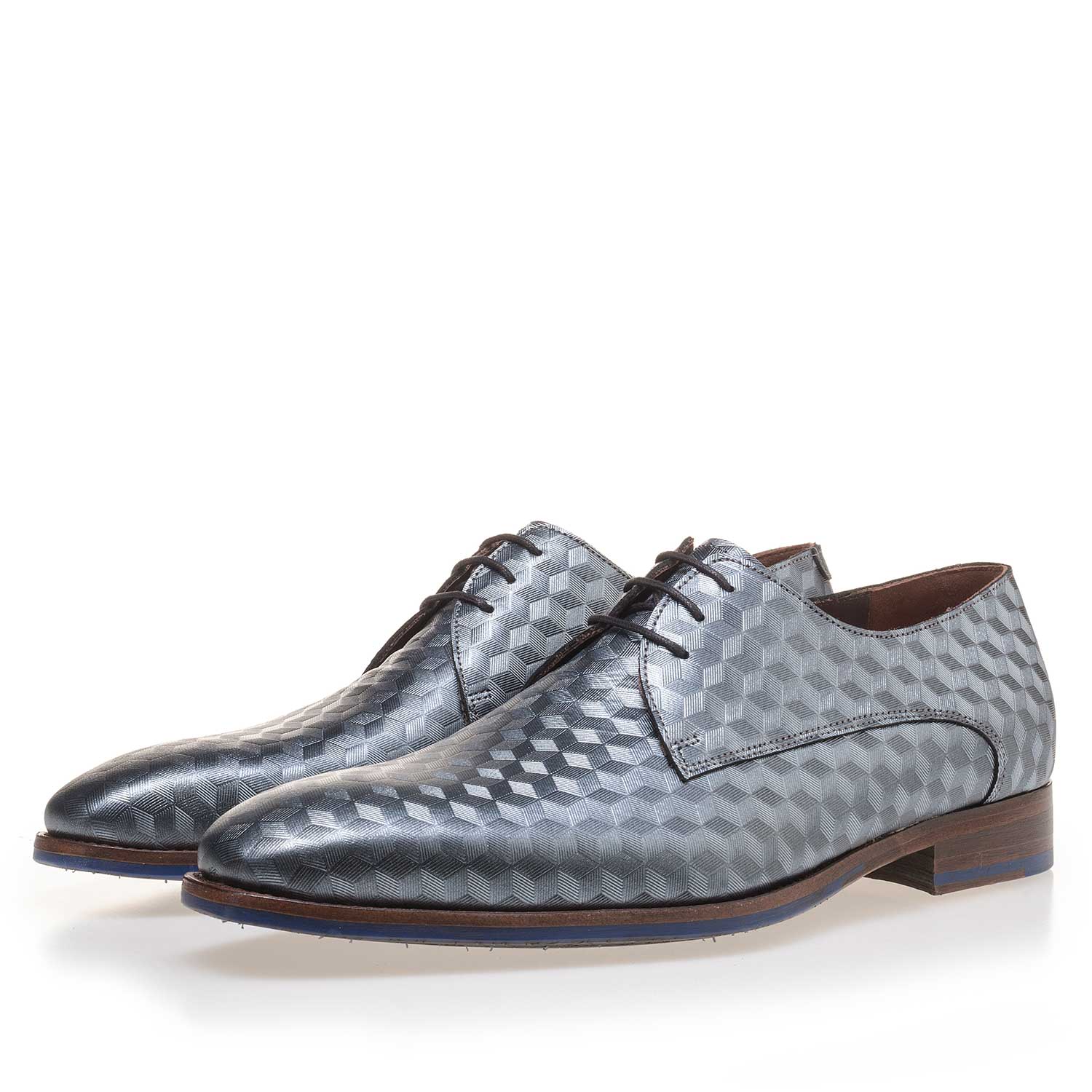 14168/00 - Grauer Leder Schnürschuh mit Hexagonprint 14168/00 - Grauer Leder Schnürschuh mit Hexagonprint