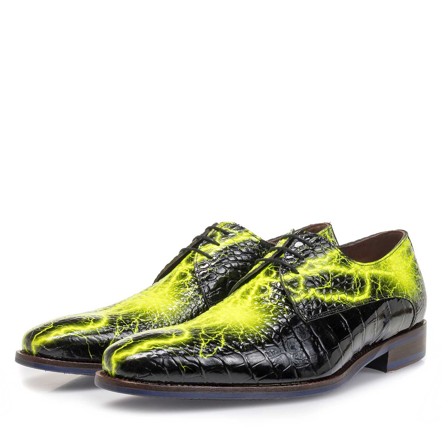 18102/01 - Black premium lace shoe with yellow print 18102/01 - Black premium lace shoe with yellow print