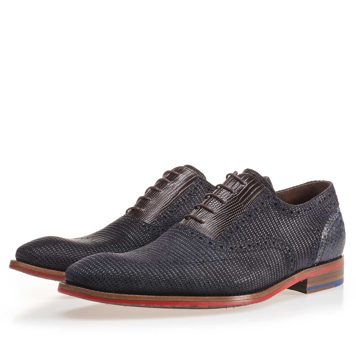 19114/09 - Dunkelblauer, gemusterter Wildleder Schnürschuh 19114/09 - Dunkelblauer, gemusterter Wildleder Schnürschuh
