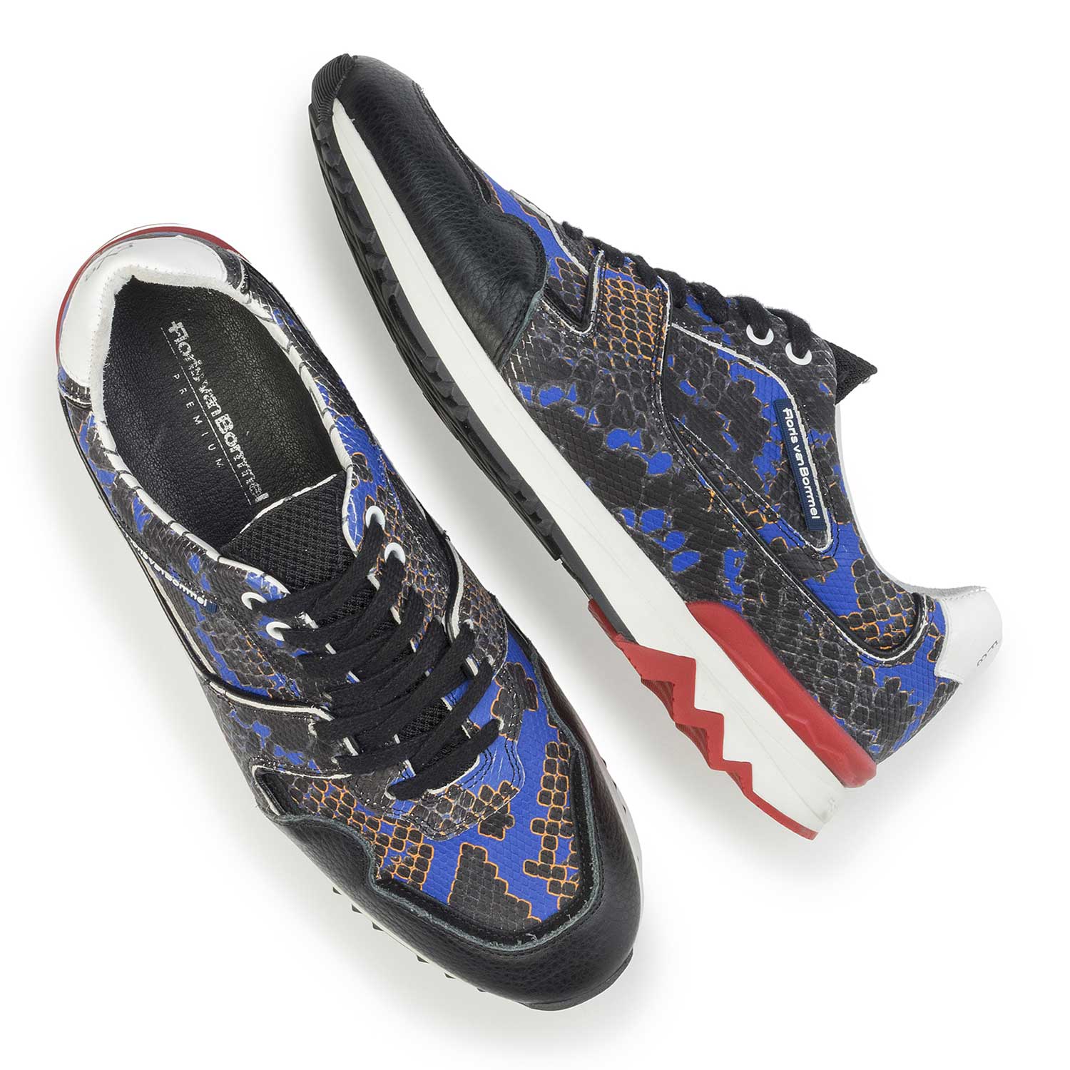 16270/01 - Blauer Leder Sneaker mit Schlangenprint 16270/01 - Blauer Leder Sneaker mit Schlangenprint