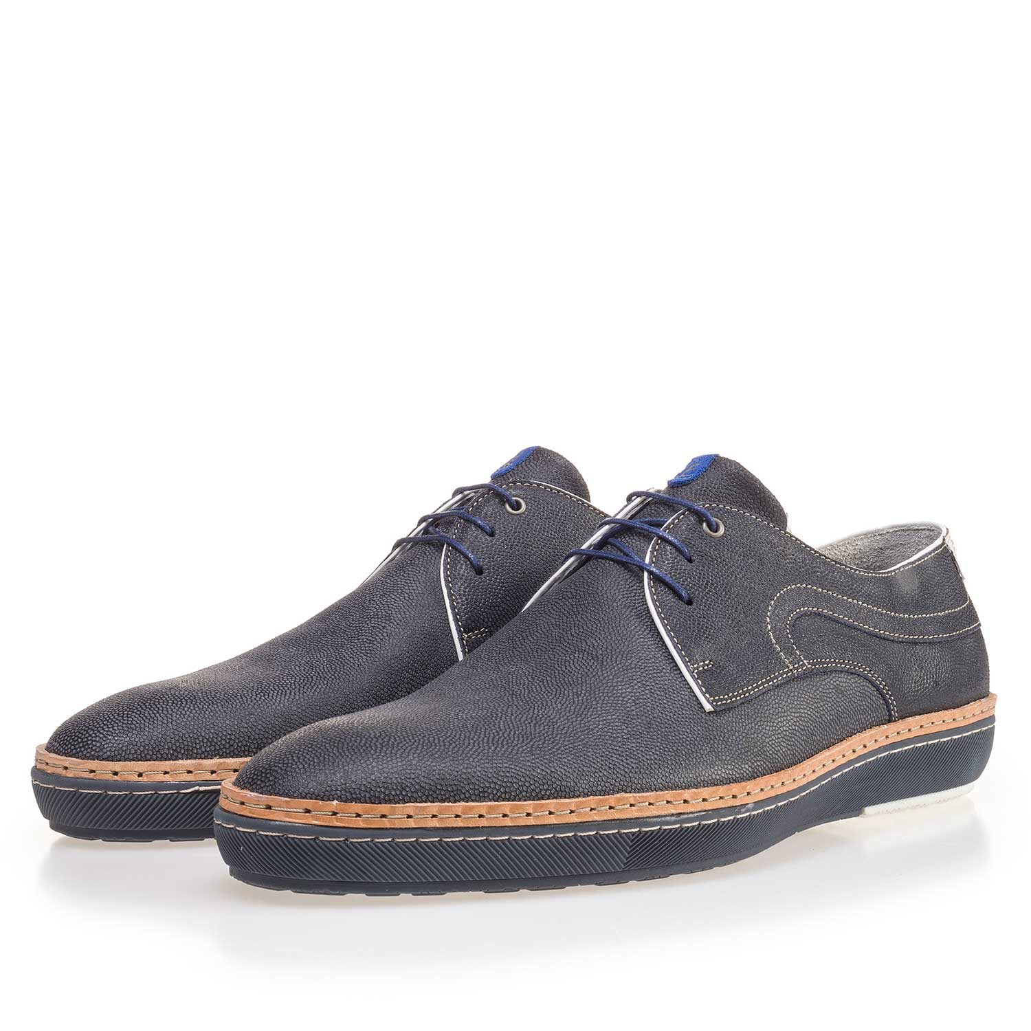 14020/00 - Blauer gemusterter Wildleder Schnürschuh 14020/00 - Blauer gemusterter Wildleder Schnürschuh