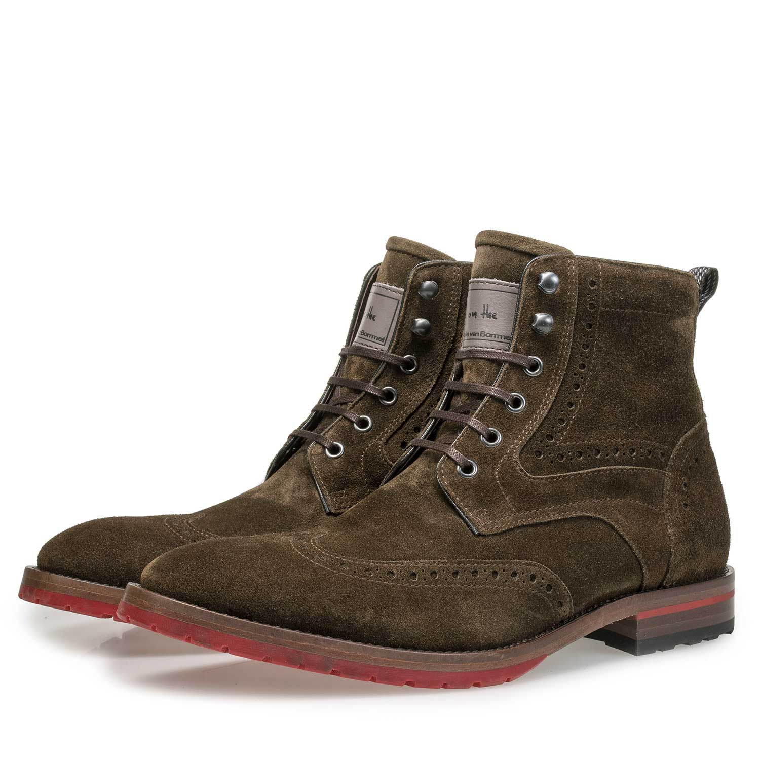 10295/05 - Braun/olivgrüner Brogue-Schnürstiefel aus Kalbswildleder 10295/05 - Braun/olivgrüner Brogue-Schnürstiefel aus Kalbswildleder