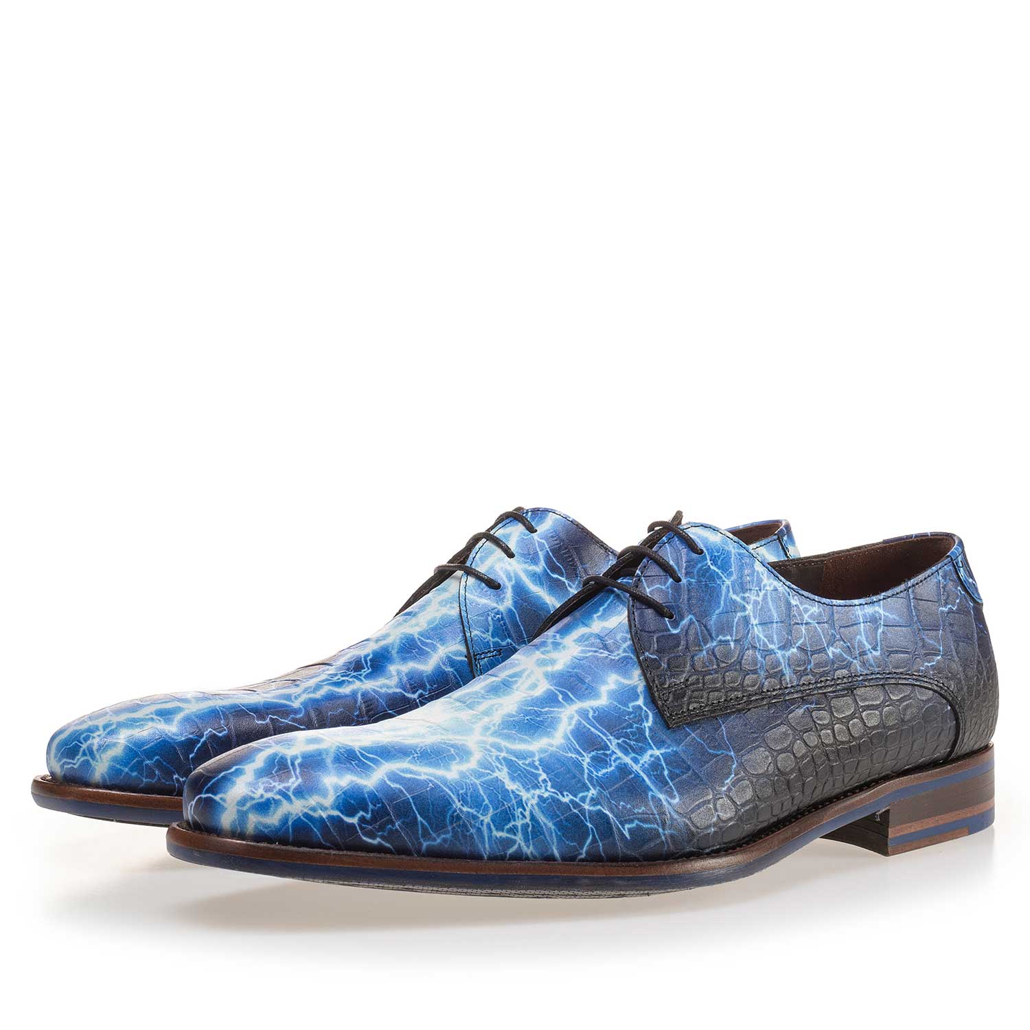 14267/00 - Blauer Premium gemusterter Schnürschuh aus Leder 14267/00 - Blauer Premium gemusterter Schnürschuh aus Leder