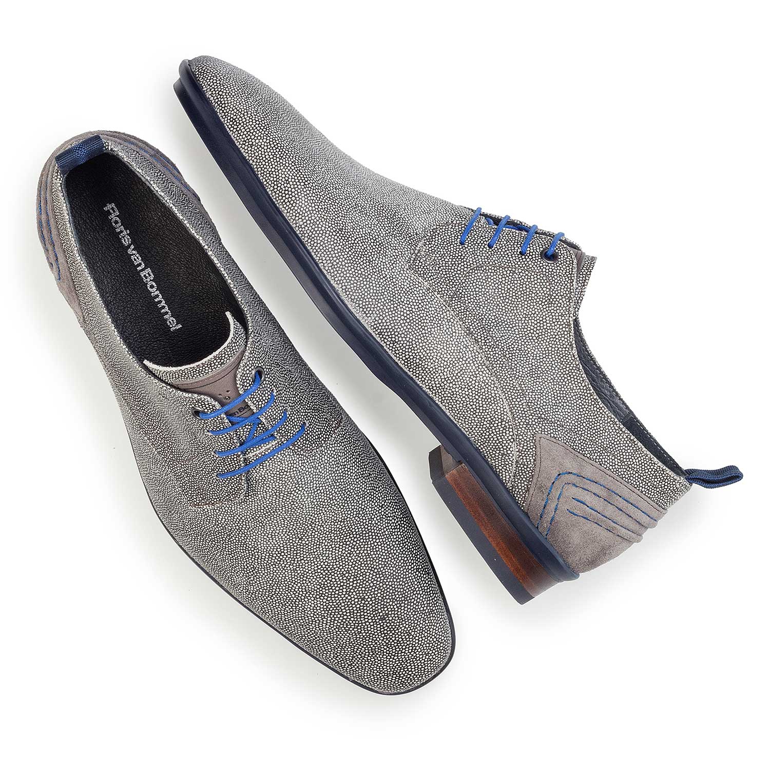 14007/00 - Grey, suede leather lace shoe with pattern 14007/00 - Grey, suede leather lace shoe with pattern