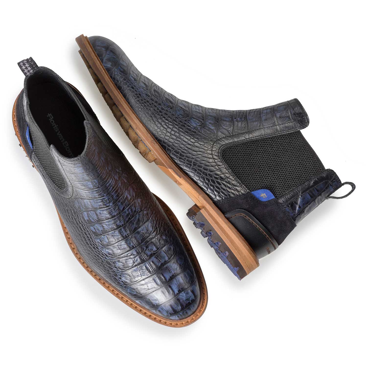10230/13 - Blauer Leder Chelsea Boot mit Krokoprint 10230/13 - Blauer Leder Chelsea Boot mit Krokoprint