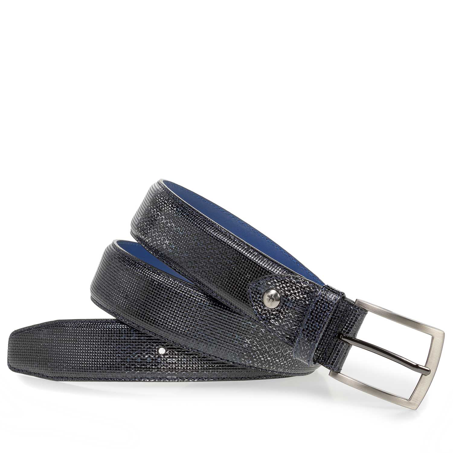 75201/24 - Blauer Premium Lackleder-Gürtel mit Print 75201/24 - Blauer Premium Lackleder-Gürtel mit Print