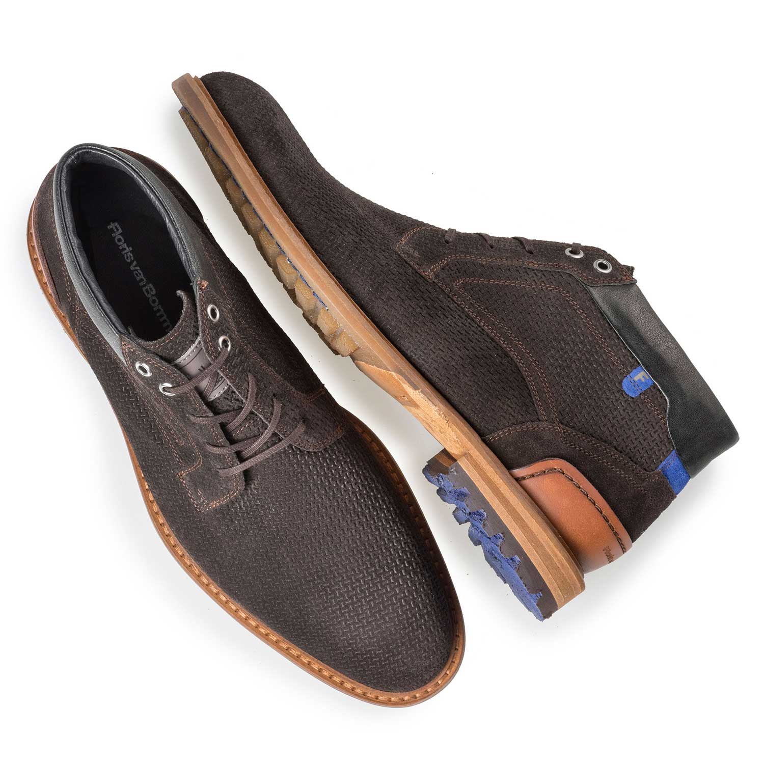10228/05 - Brown suede leather lace boot with structural pattern 10228/05 - Brown suede leather lace boot with structural pattern