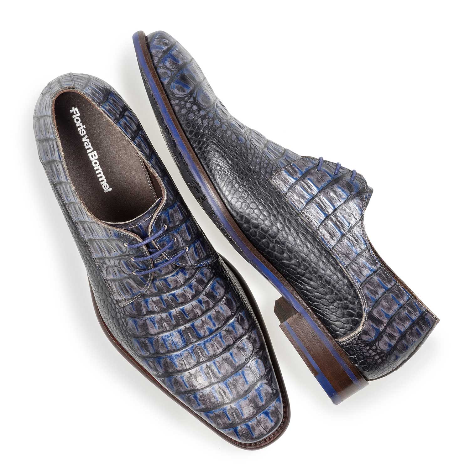 18159/03 - Blue leather lace shoe with croco print 18159/03 - Blue leather lace shoe with croco print