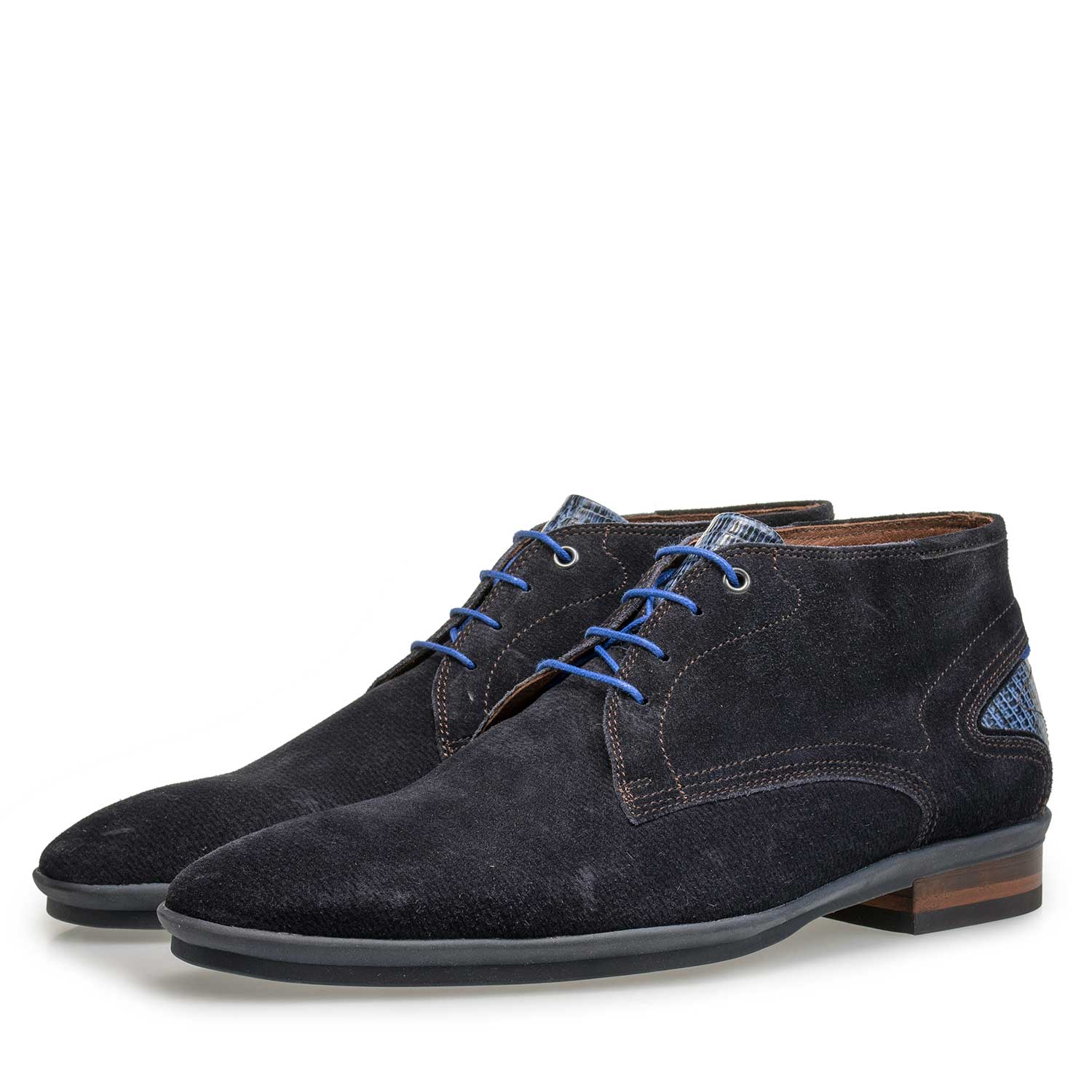 10131/07 - Blue patterned calf suede leather lace boot 10131/07 - Blue patterned calf suede leather lace boot