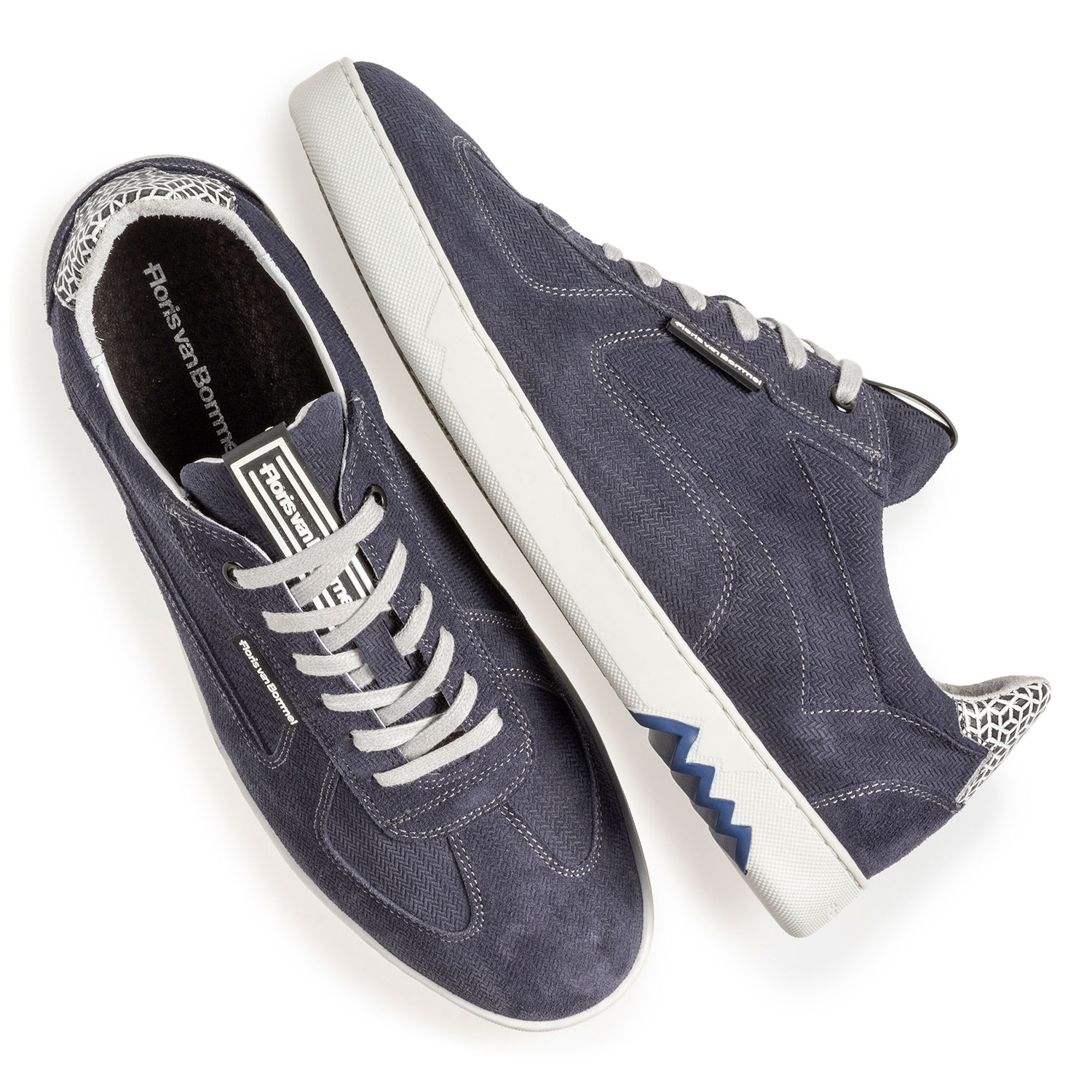 16342/22 - Blue suede leather sneaker with print 16342/22 - Blue suede leather sneaker with print