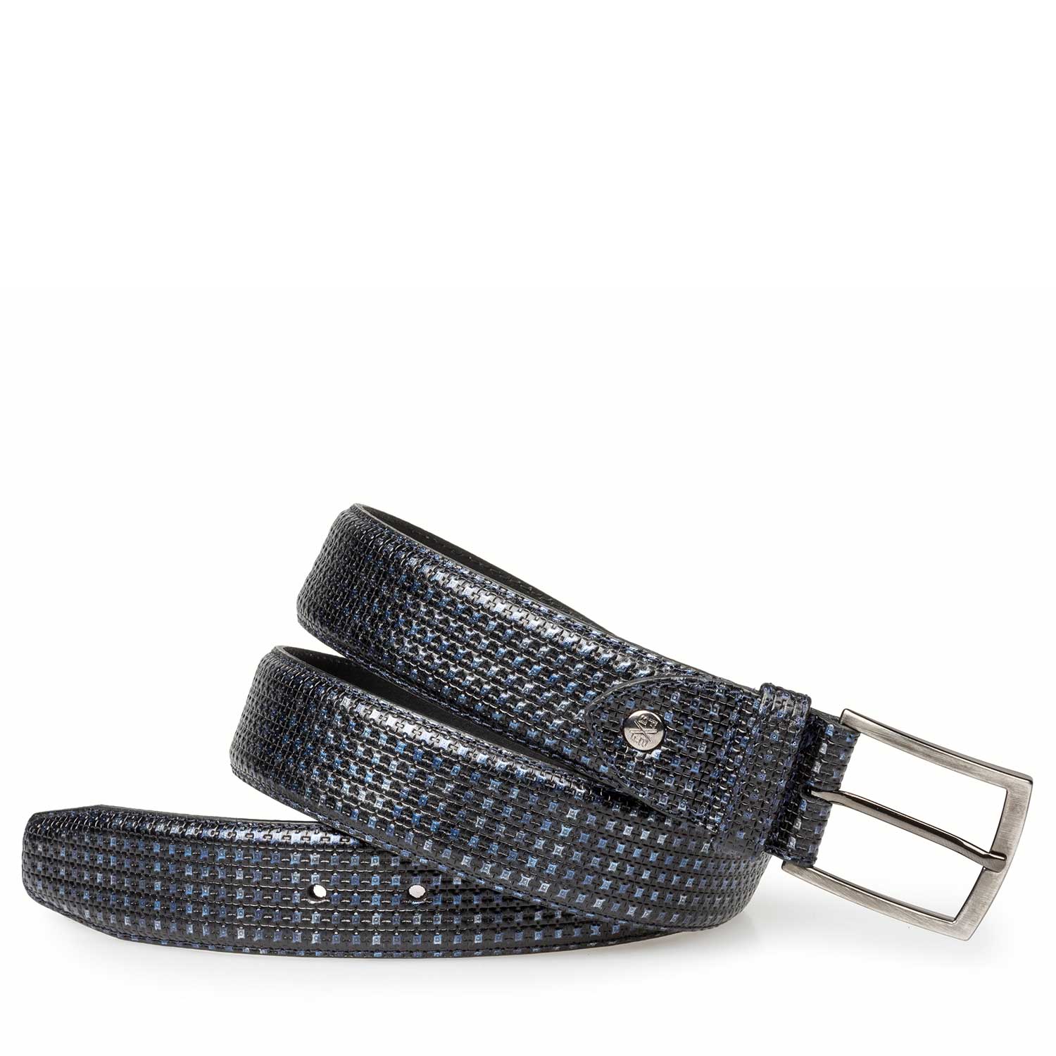 75190/24 - Blauer Leder Gürtel mit Metallic-Muster 75190/24 - Blauer Leder Gürtel mit Metallic-Muster