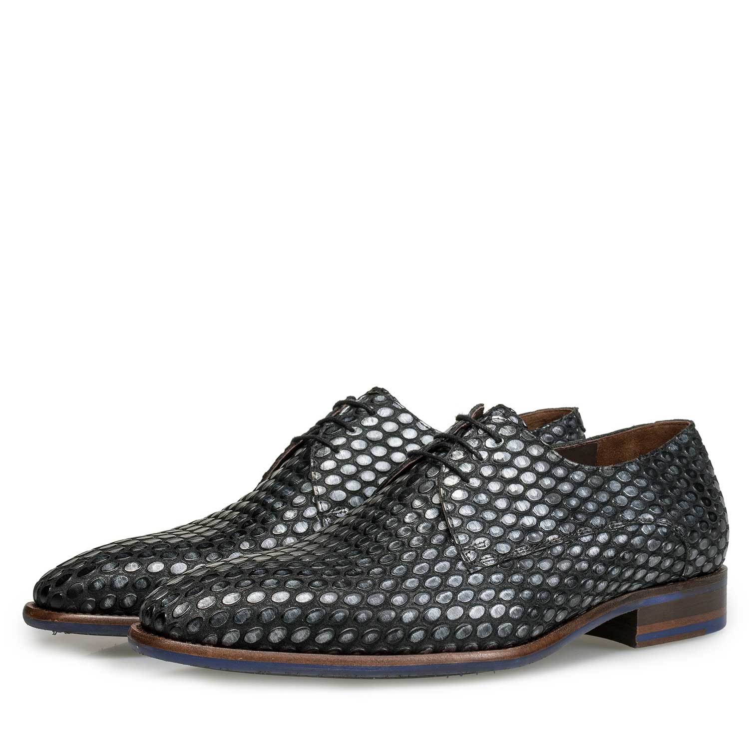 18068/01 - Silberfarbener Leder Schnürschuh mit Kaffeebohnenmuster 18068/01 - Silberfarbener Leder Schnürschuh mit Kaffeebohnenmuster