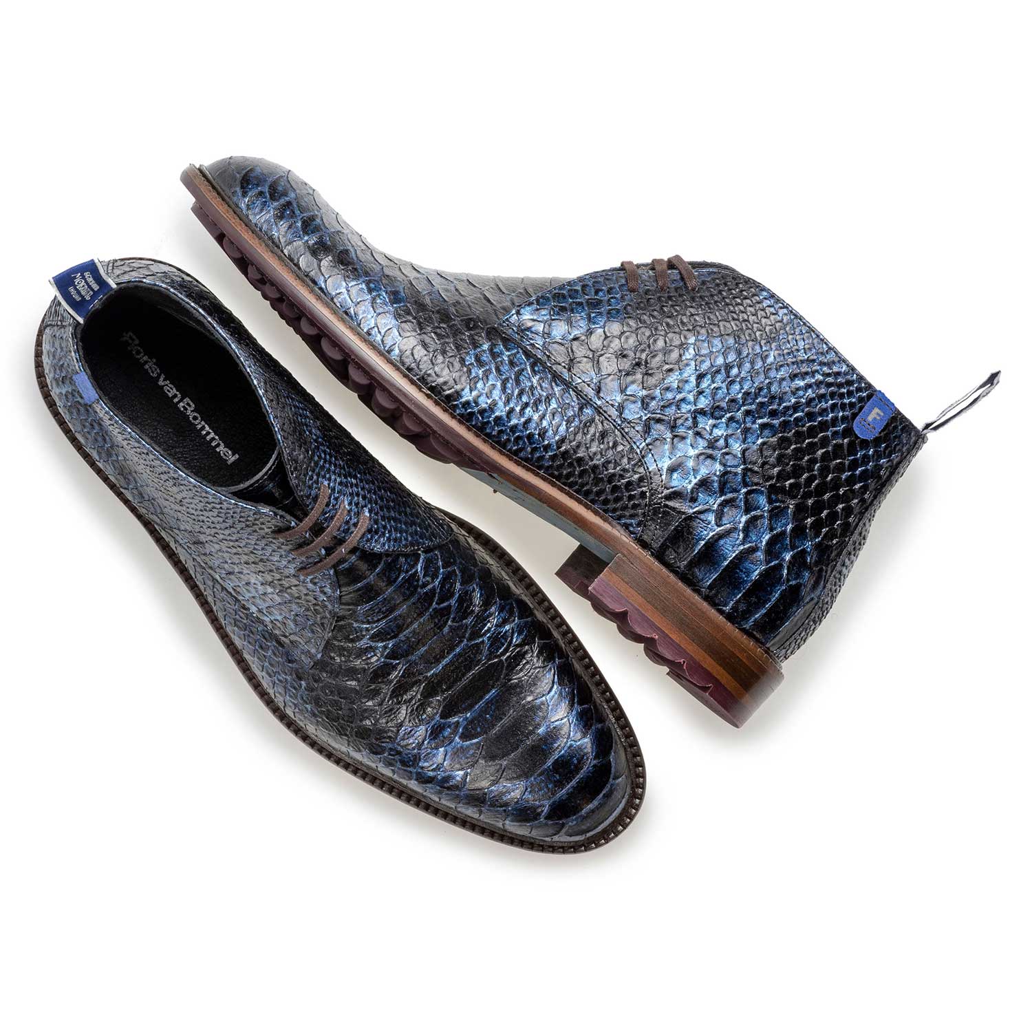 10203/11 - Blauer Schnürstiefel mit Schlangenprint 10203/11 - Blauer Schnürstiefel mit Schlangenprint