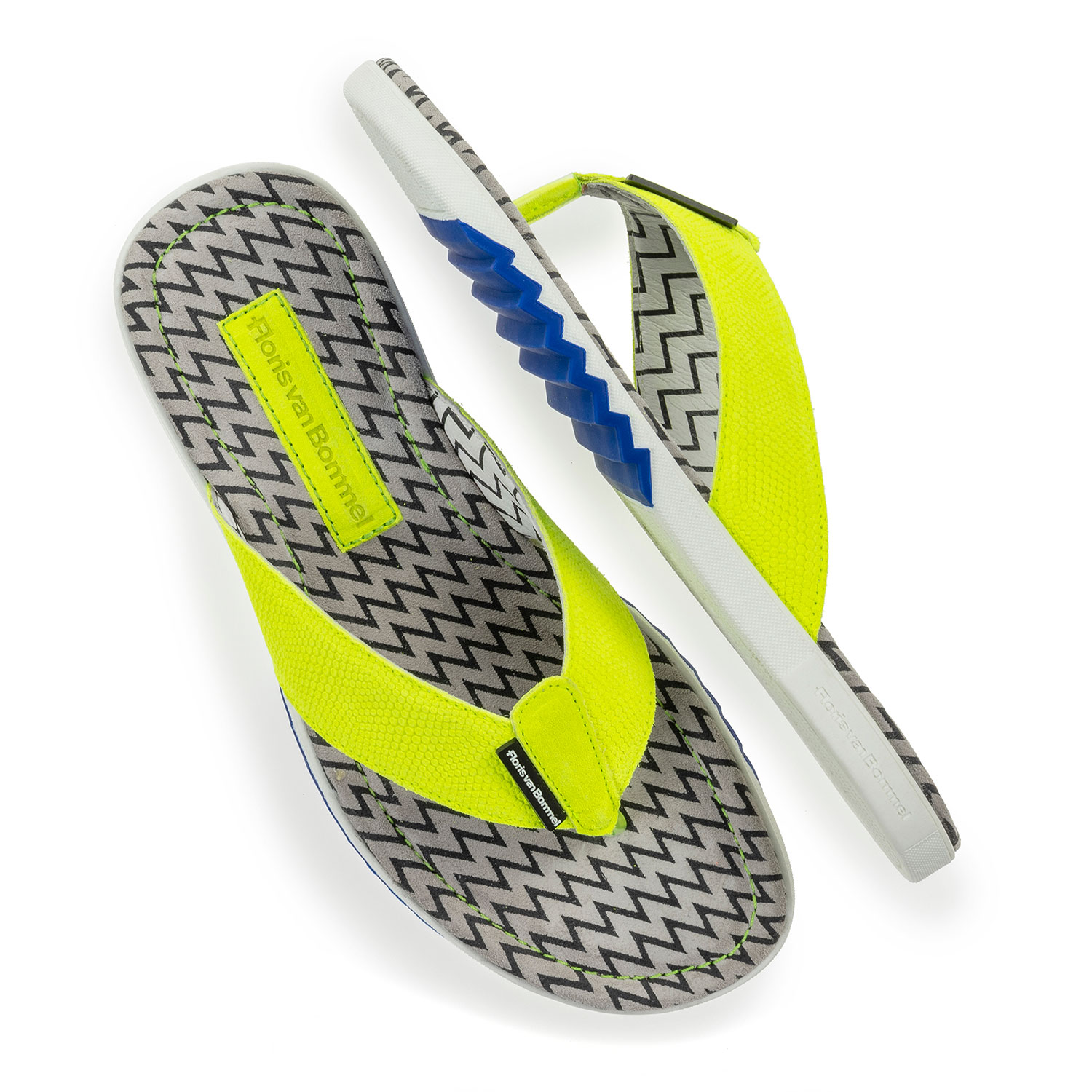 20201/18 - Gelber Wildleder Zehentrenner-Slipper mit Print 20201/18 - Gelber Wildleder Zehentrenner-Slipper mit Print
