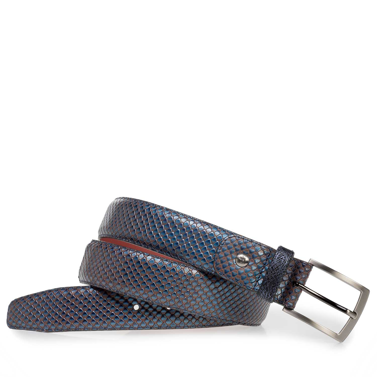 75188/49 - Blauer Premium Kalbsleder-Gürtel mit Metallic-Print 75188/49 - Blauer Premium Kalbsleder-Gürtel mit Metallic-Print