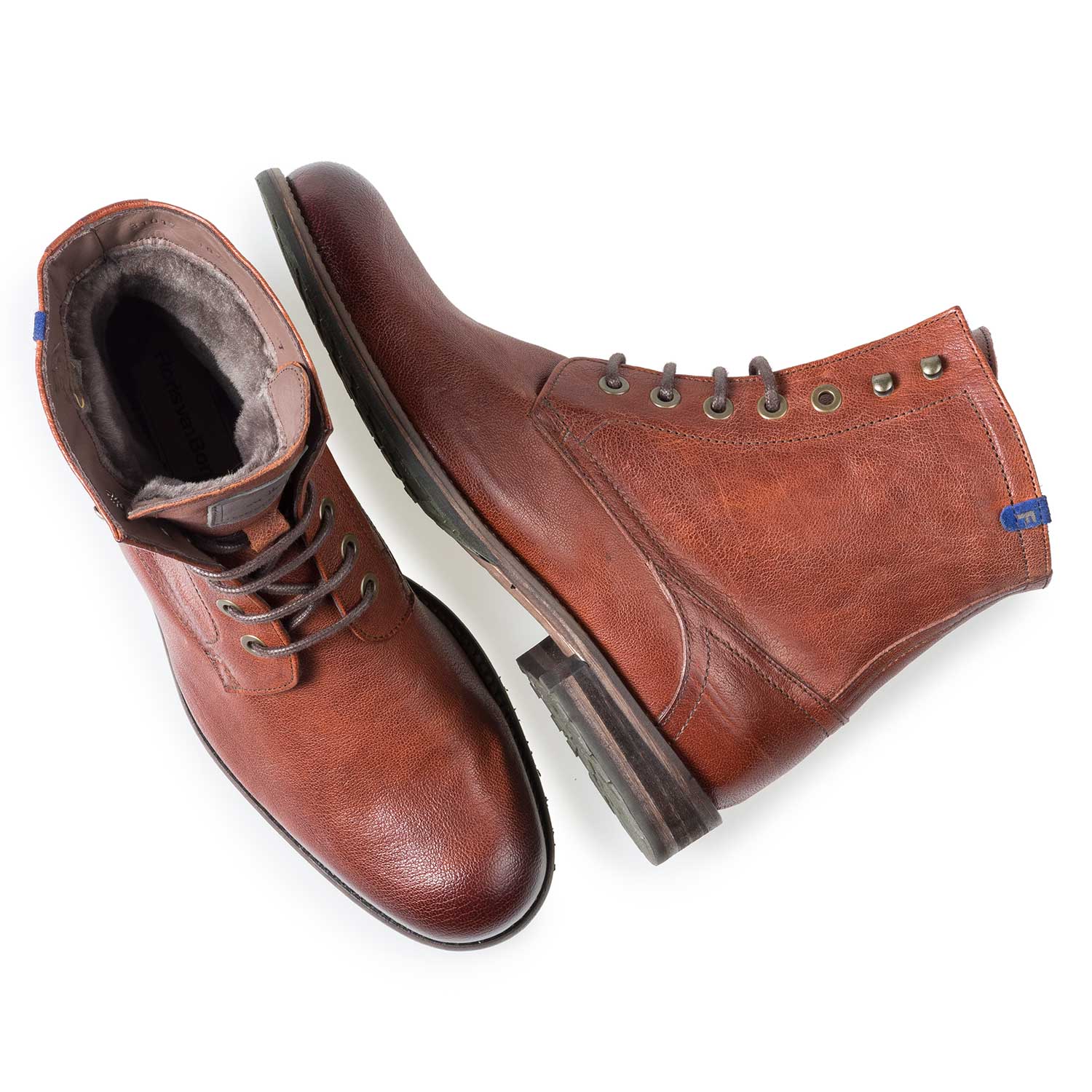 10751/14 - Wool lined cognac-coloured leather lace boot 10751/14 - Wool lined cognac-coloured leather lace boot