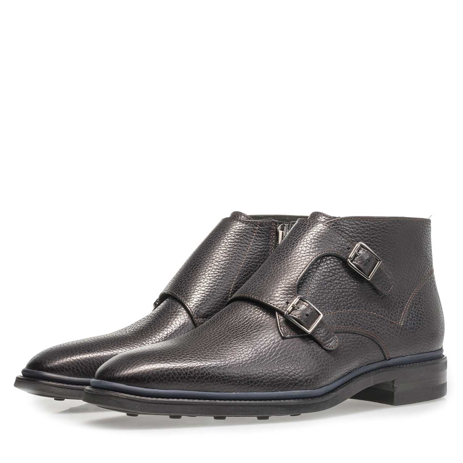 10672/03 - Schwarzer Monk-Schnallenschuh aus Kalbsleder mit Print 10672/03 - Schwarzer Monk-Schnallenschuh aus Kalbsleder mit Print