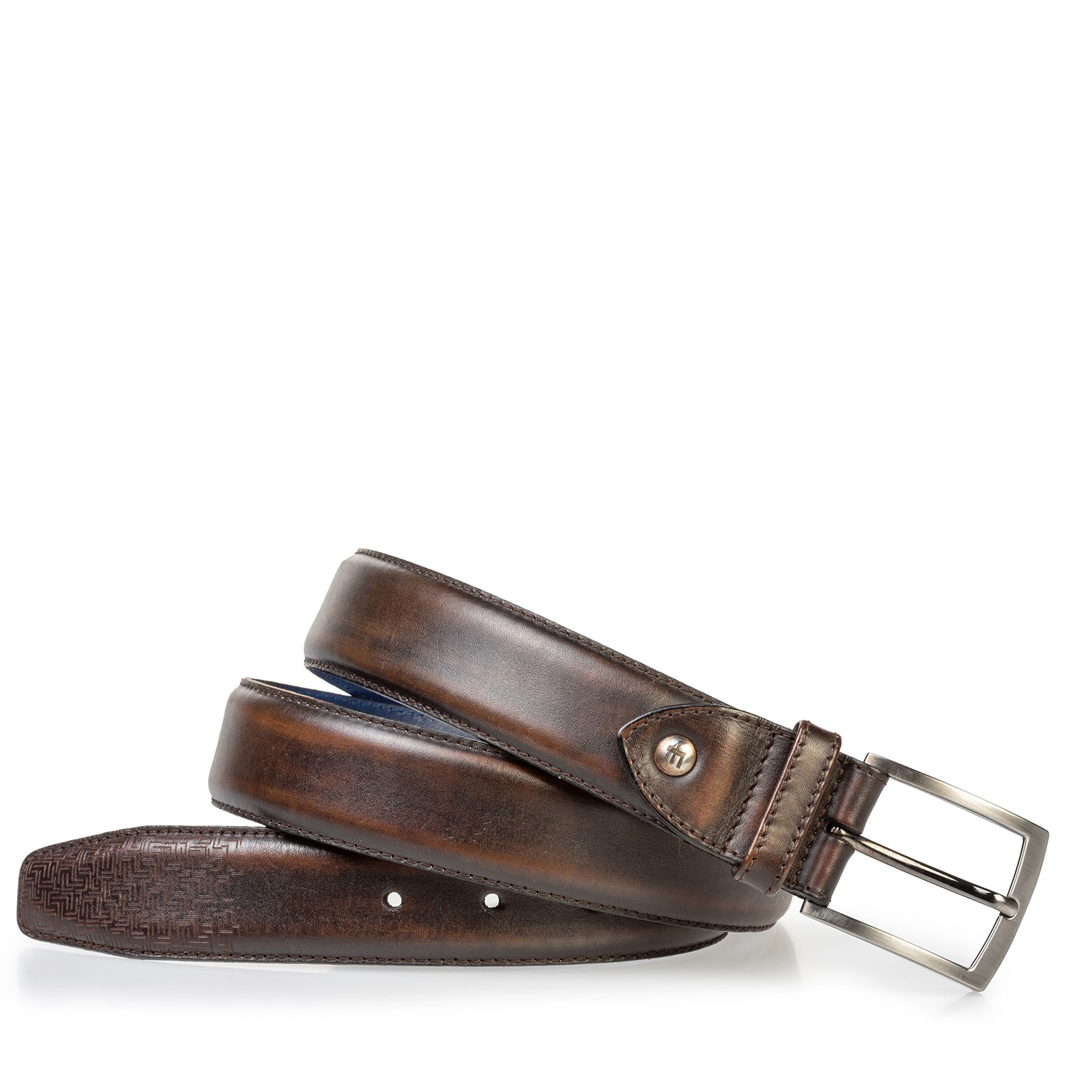 75218/01 - Leather belt brown with laser-cut print 75218/01 - Leather belt brown with laser-cut print