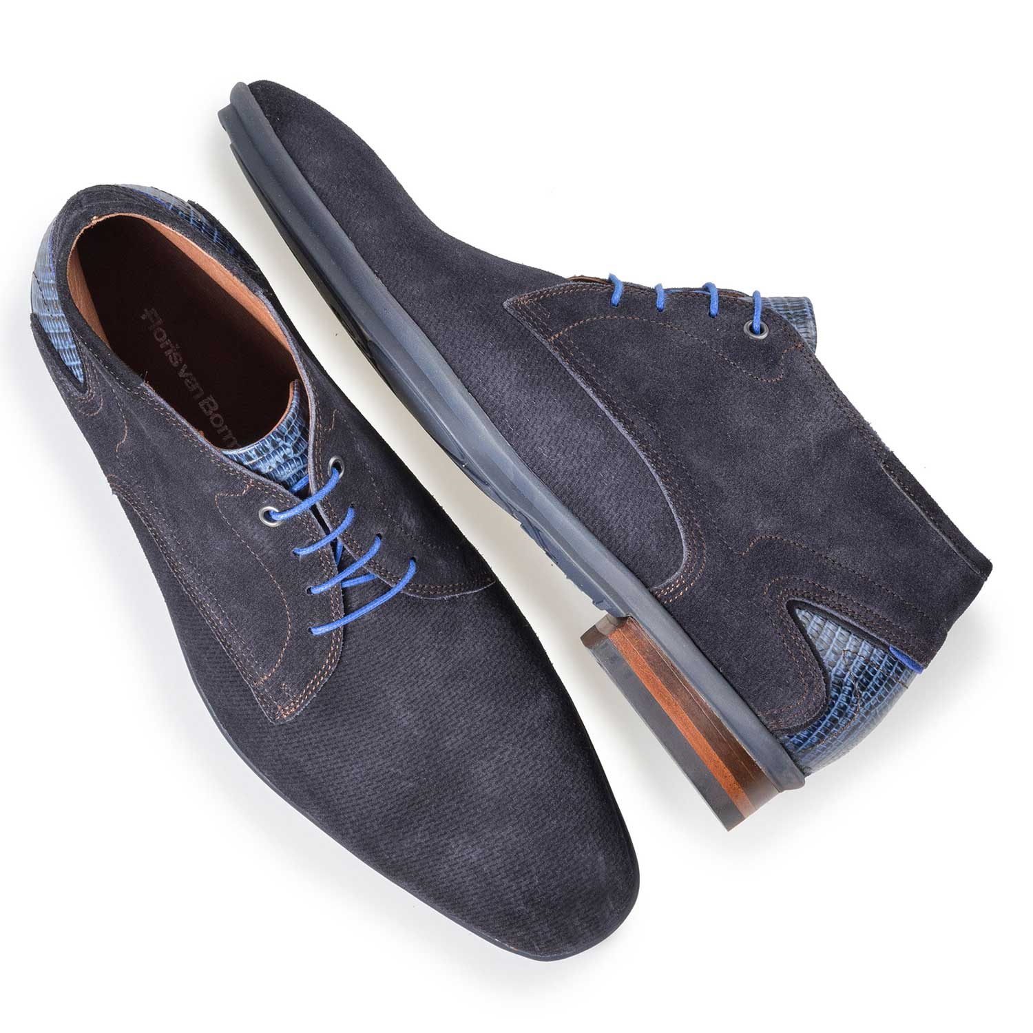 10131/07 - Blue patterned calf suede leather lace boot 10131/07 - Blue patterned calf suede leather lace boot