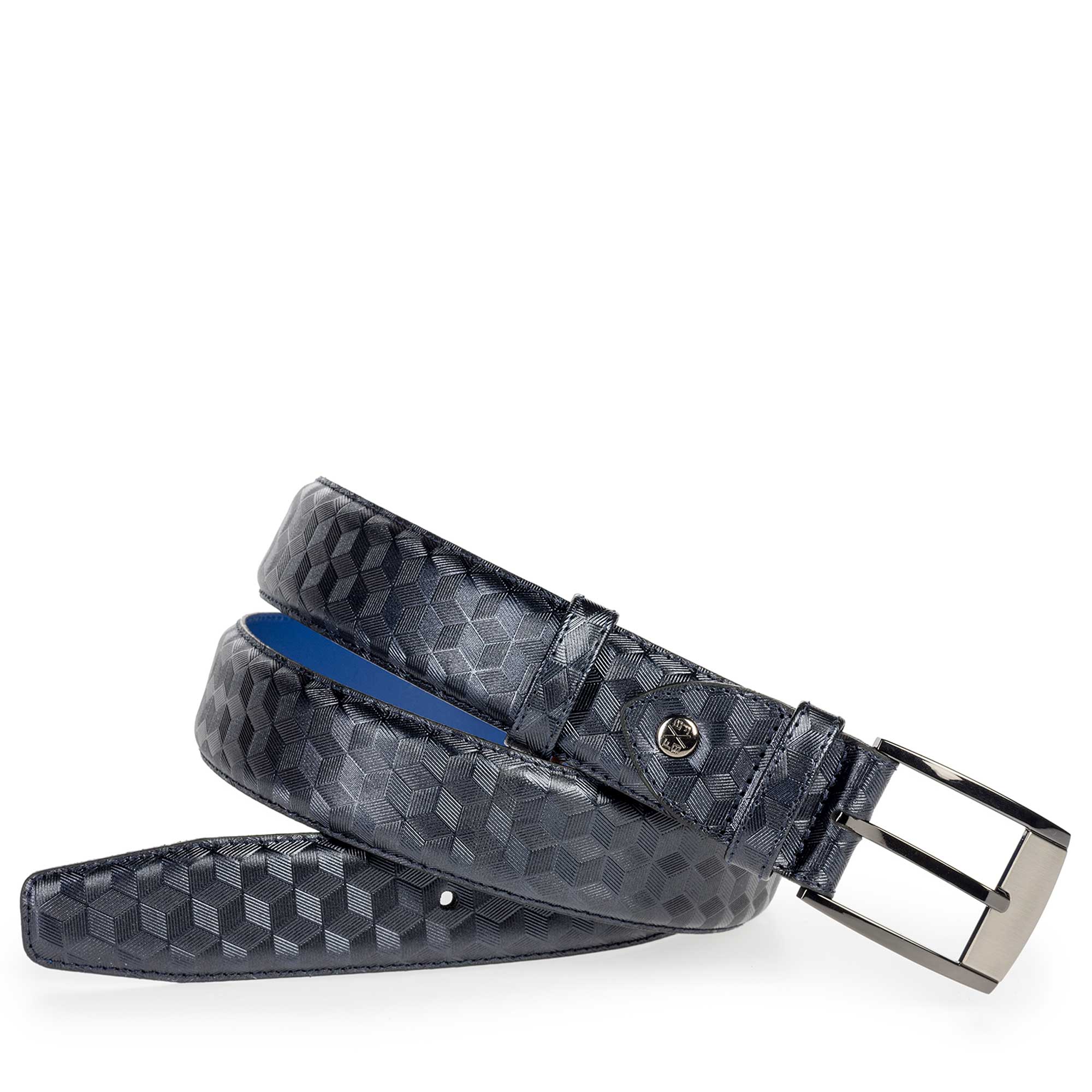 75180/40 - Blauer Leder Gürtel mit Hexagonprint 75180/40 - Blauer Leder Gürtel mit Hexagonprint