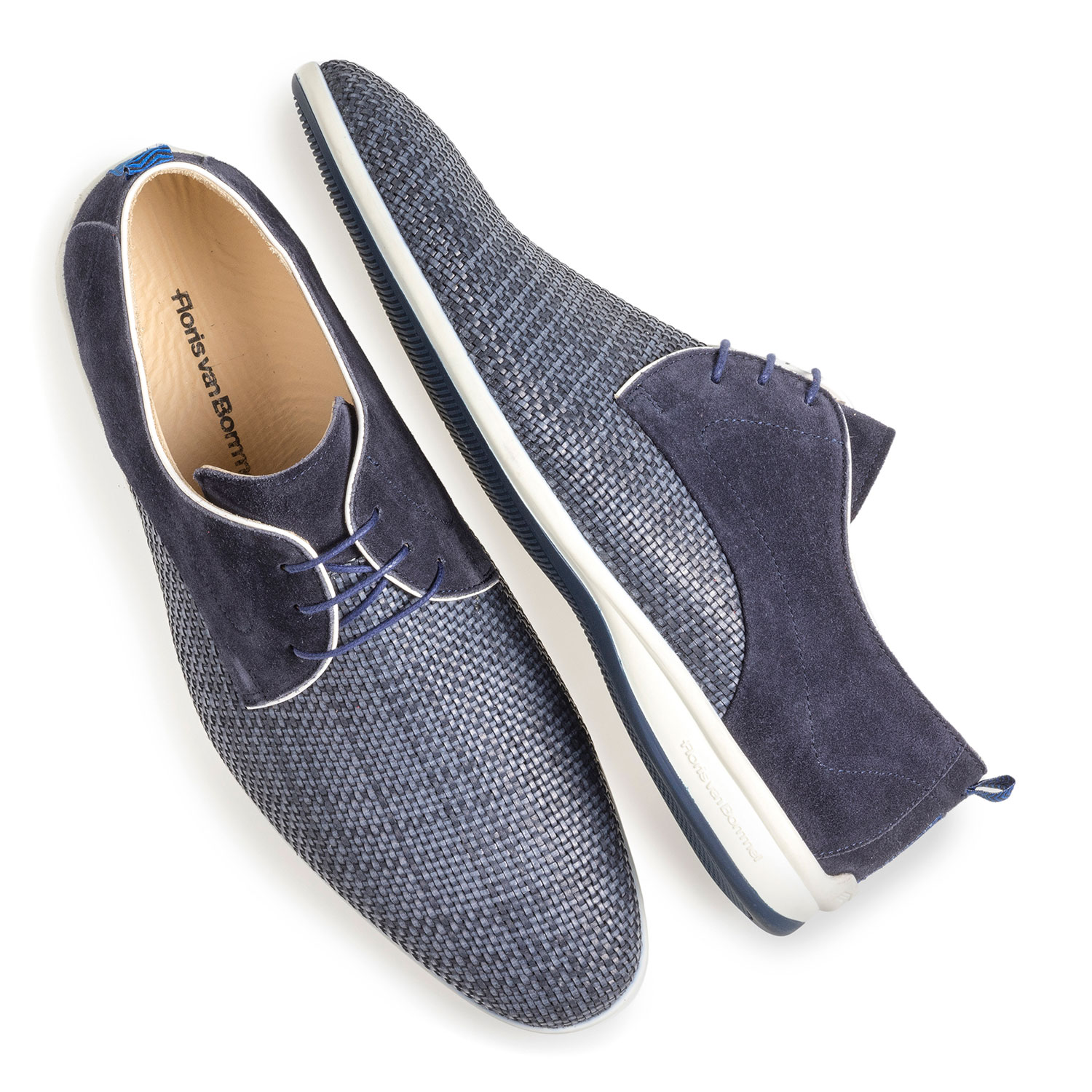18302/09 - Blue braided leather lace shoe 18302/09 - Blue braided leather lace shoe