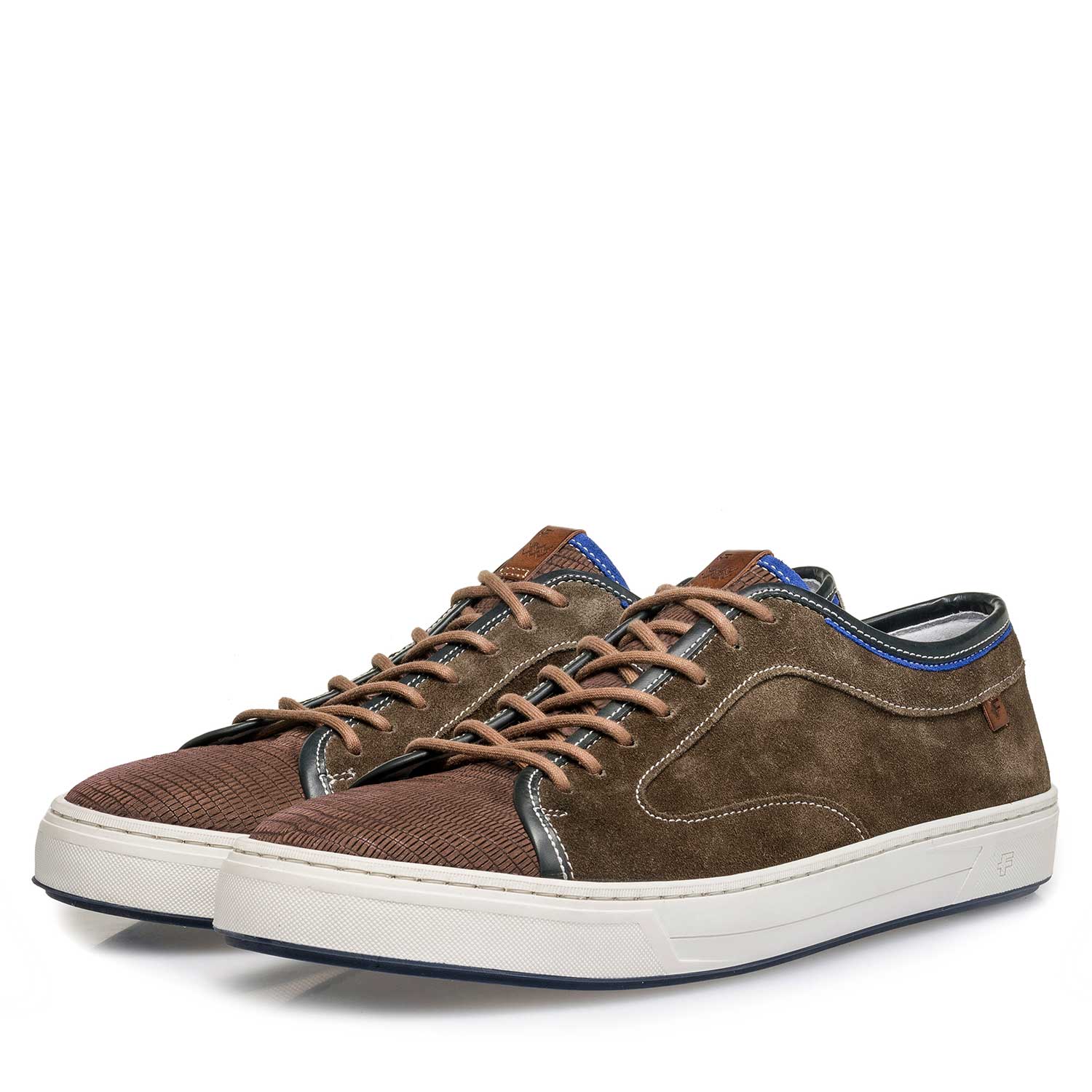 13466/09 - Dark brown calf suede leather sneaker with a lizard print 13466/09 - Dark brown calf suede leather sneaker with a lizard print