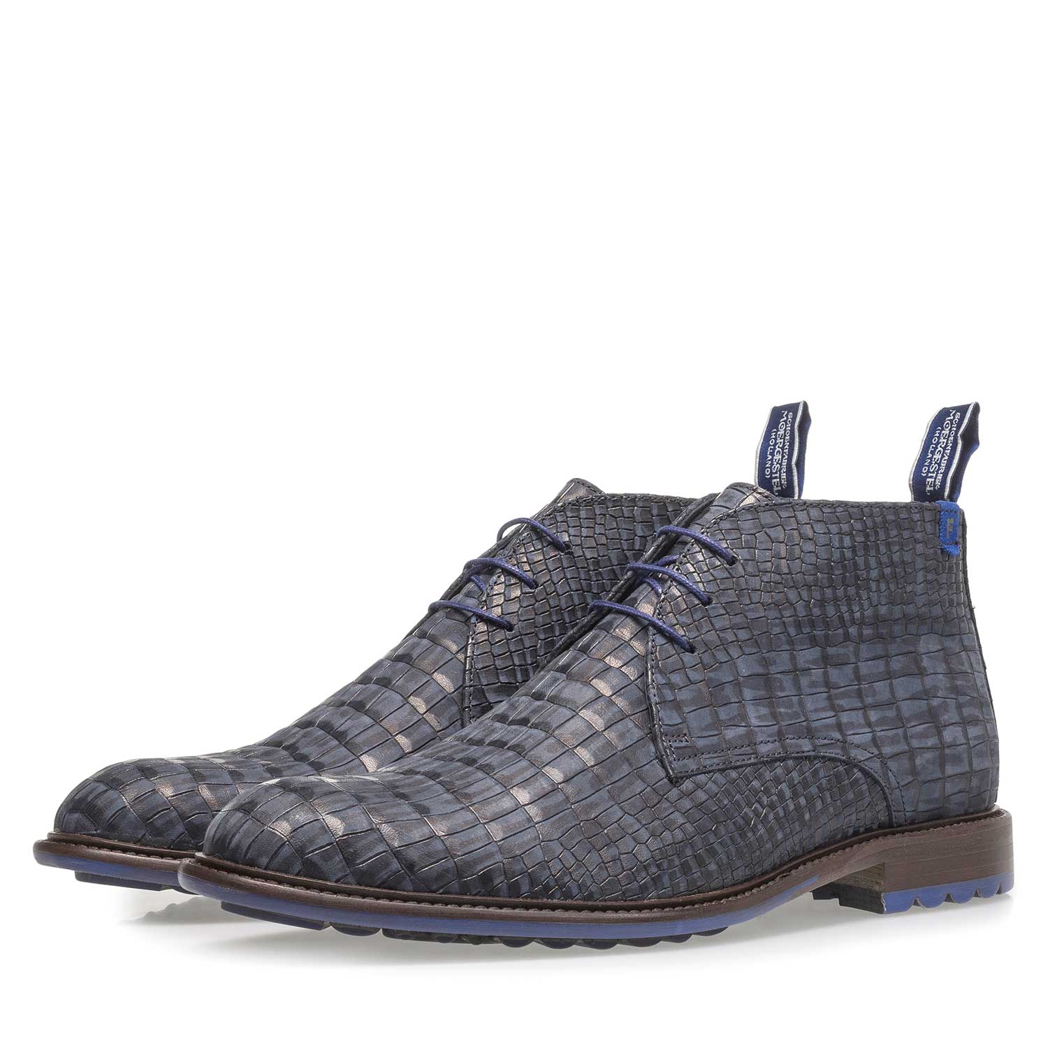 10203/22 - Dunkelblauer Nubukleder-Schnürschuh mit Krokoprint 10203/22 - Dunkelblauer Nubukleder-Schnürschuh mit Krokoprint