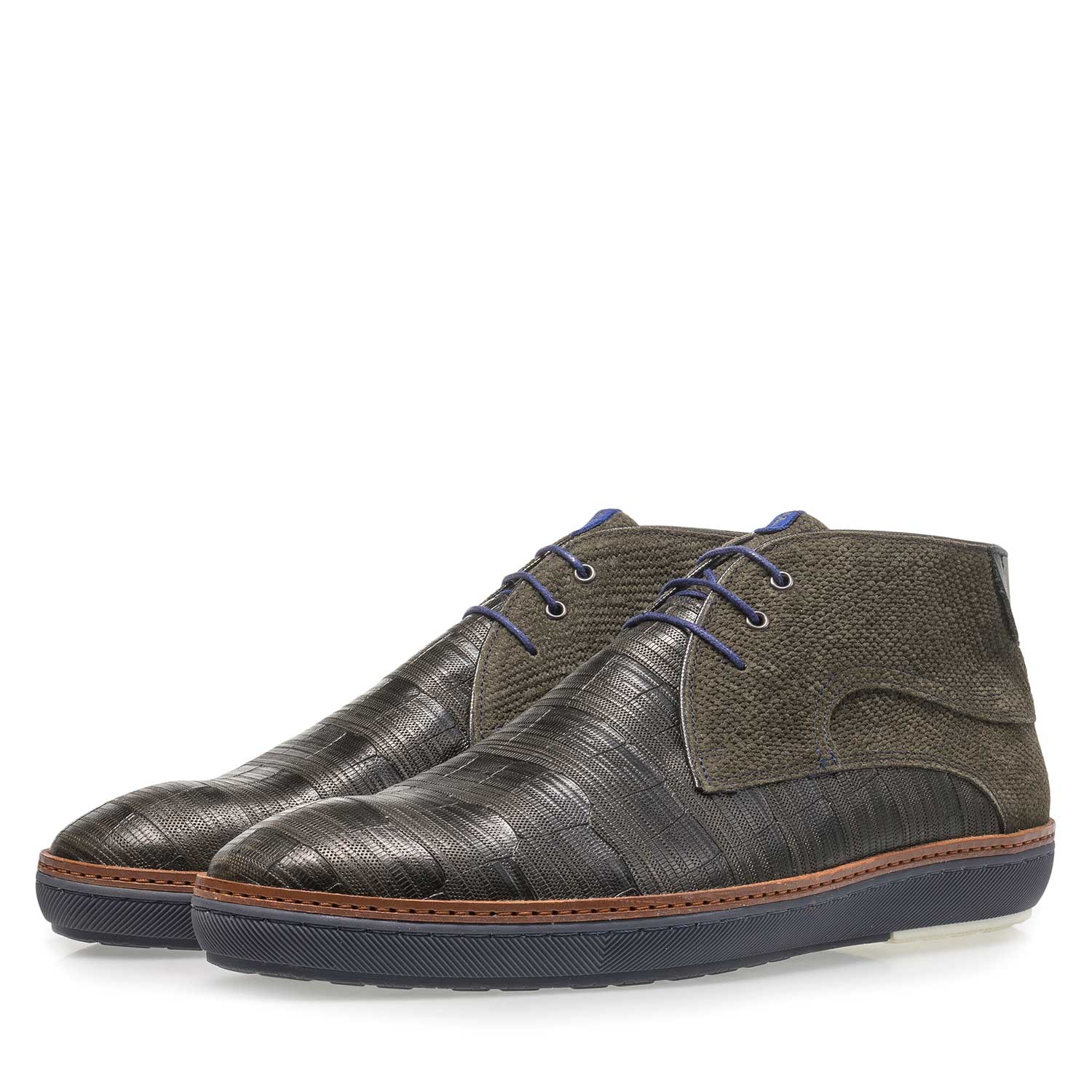 10015/08 - Dunkelgrüner Leder-Schnürschuh mit Print 10015/08 - Dunkelgrüner Leder-Schnürschuh mit Print
