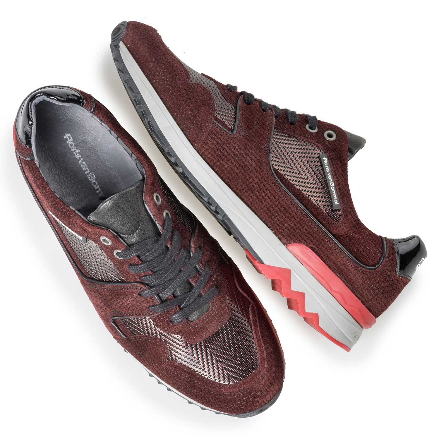 16220/16 - Bordeauxroter Leder Sneaker mit Metallicprint 16220/16 - Bordeauxroter Leder Sneaker mit Metallicprint