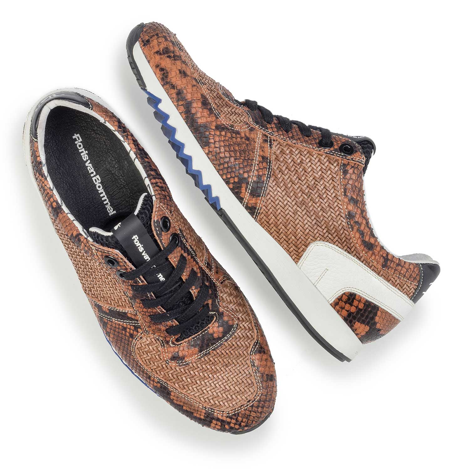 16171/06 - Cognacfarbenes Leder Sneaker mit Schlangenprint 16171/06 - Cognacfarbenes Leder Sneaker mit Schlangenprint
