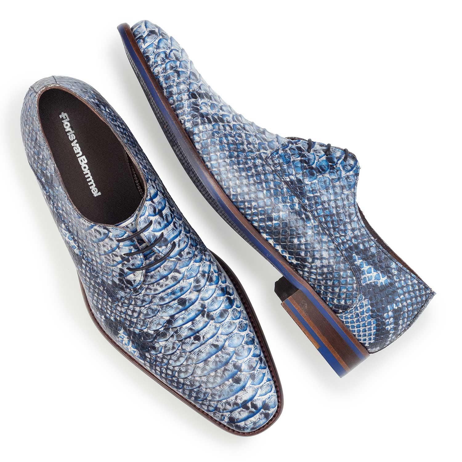 14204/03 - Blauer Schnürschuh aus Leder mit Schlangenprint 14204/03 - Blauer Schnürschuh aus Leder mit Schlangenprint