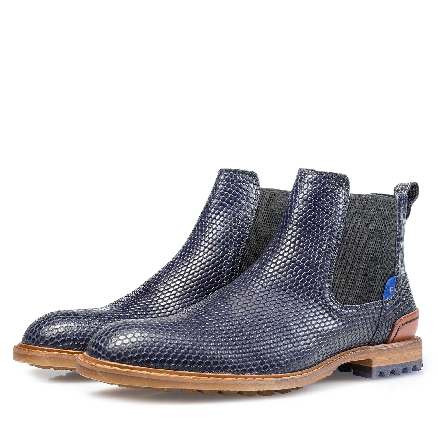 10230/07 - Dark blue leather chelsea boot with a structural print 10230/07 - Dark blue leather chelsea boot with a structural print