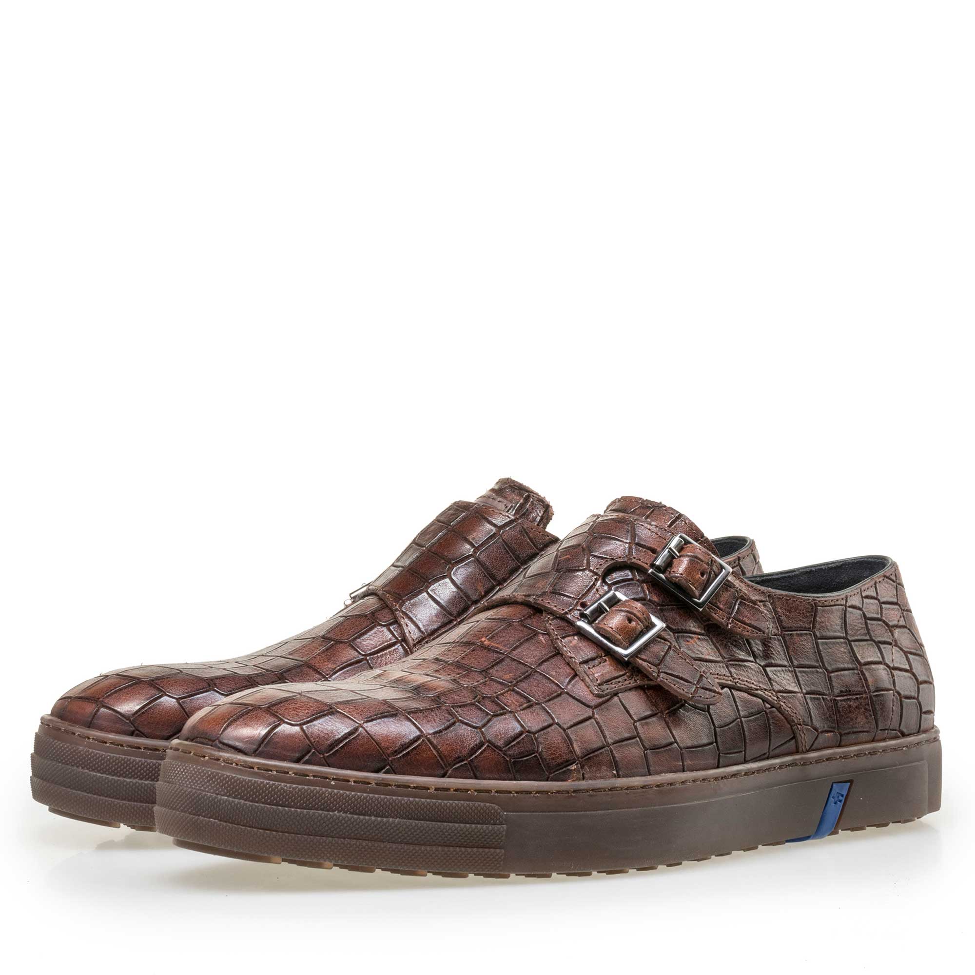 12051/00 - Floris van Bommel men’s blue crocodile print buckle shoe 12051/00 - Floris van Bommel men’s blue crocodile print buckle shoe