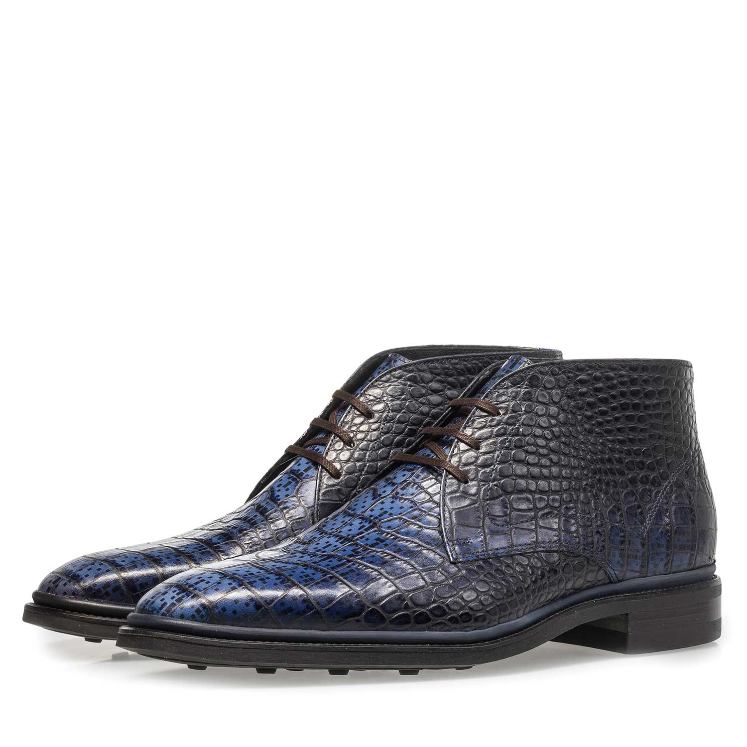 10623/02 - Blauer Premium Krokoleder-Schnürschuh 10623/02 - Blauer Premium Krokoleder-Schnürschuh