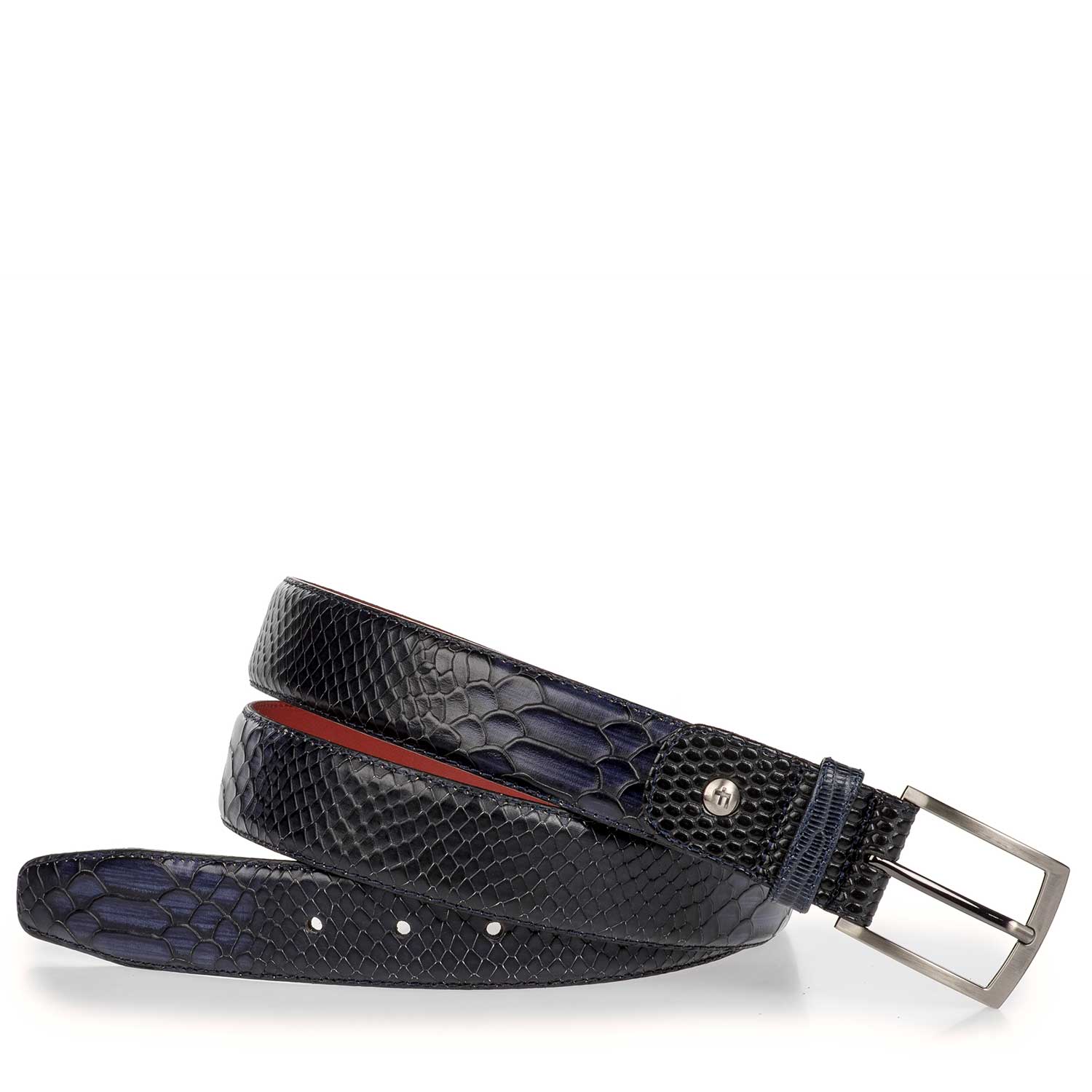75188/12 - Blauer Leder-Gürtel mit Schlangenprint 75188/12 - Blauer Leder-Gürtel mit Schlangenprint