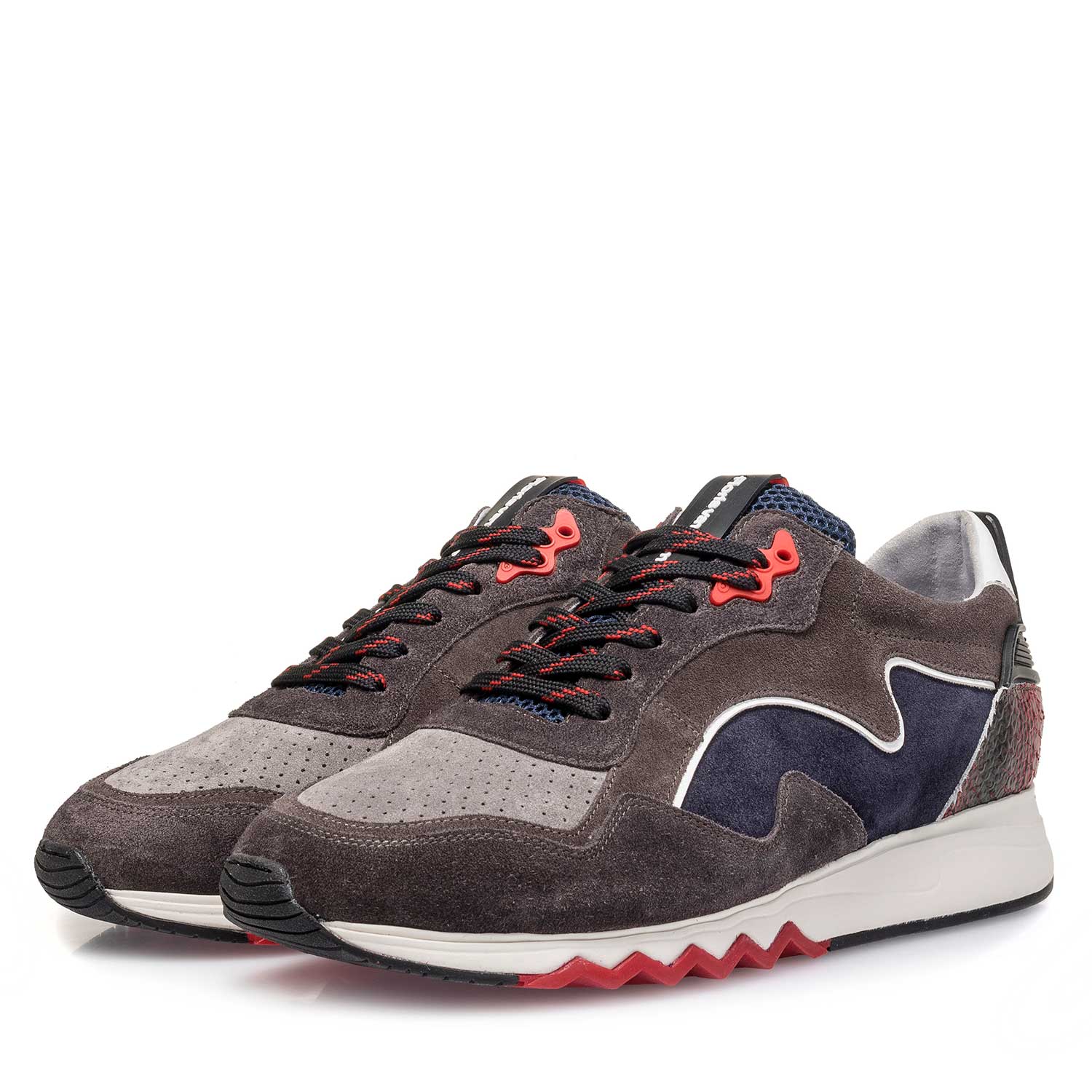 16092/01 - Grau-roter Wildleder-Sneaker 16092/01 - Grau-roter Wildleder-Sneaker