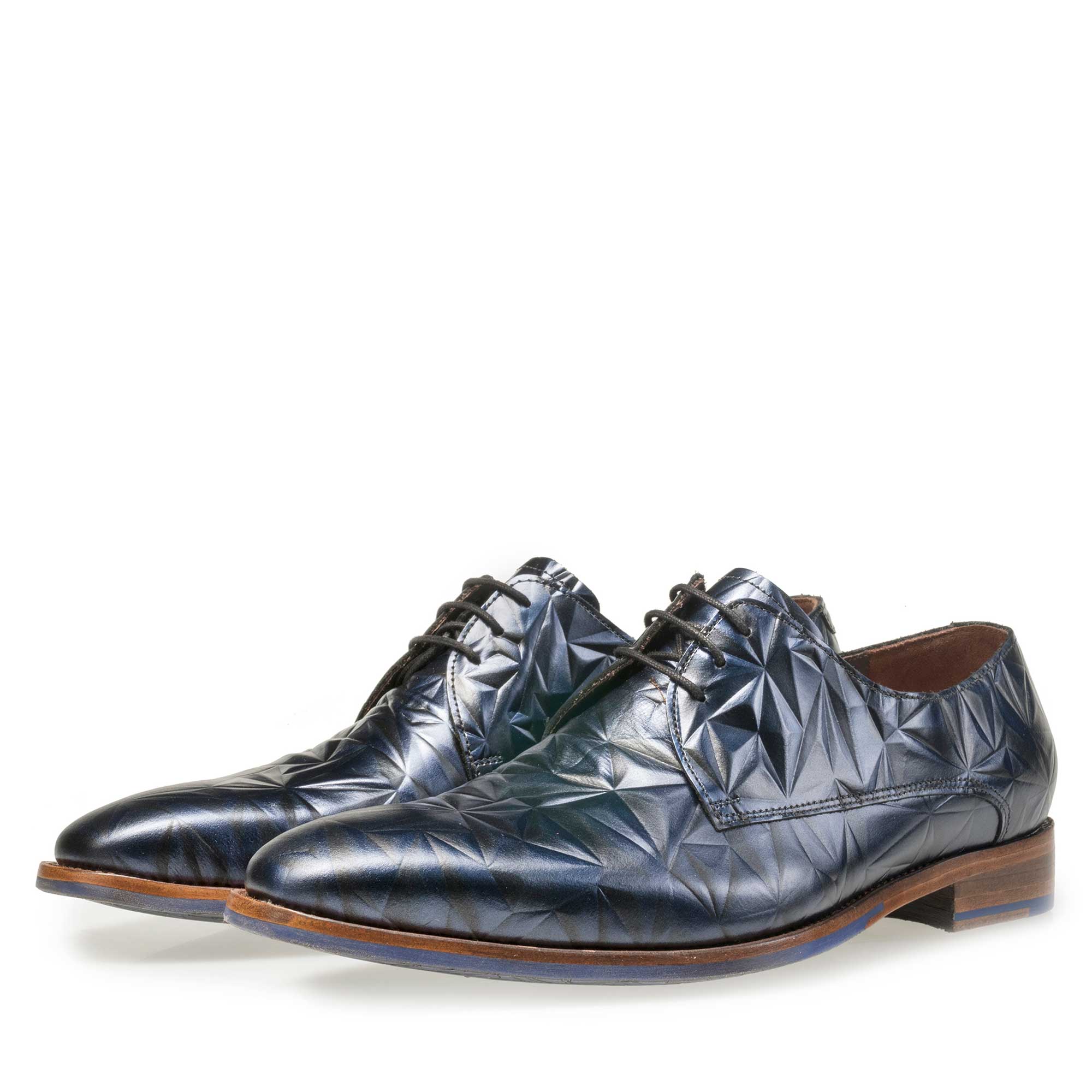 14237/00 - Floris van Bommel blauer Herren Leder Schnürschuh mit einem schwarzen 3D-Print 14237/00 - Floris van Bommel blauer Herren Leder Schnürschuh mit einem schwarzen 3D-Print