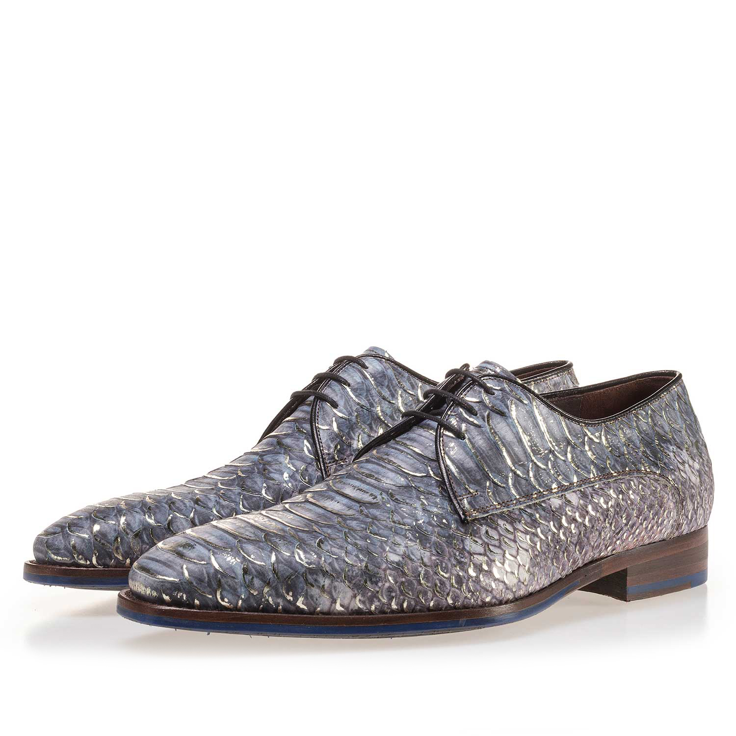14170/00 - Blauer Premium Schnürschuh aus Leder mit Schlangenprint 14170/00 - Blauer Premium Schnürschuh aus Leder mit Schlangenprint