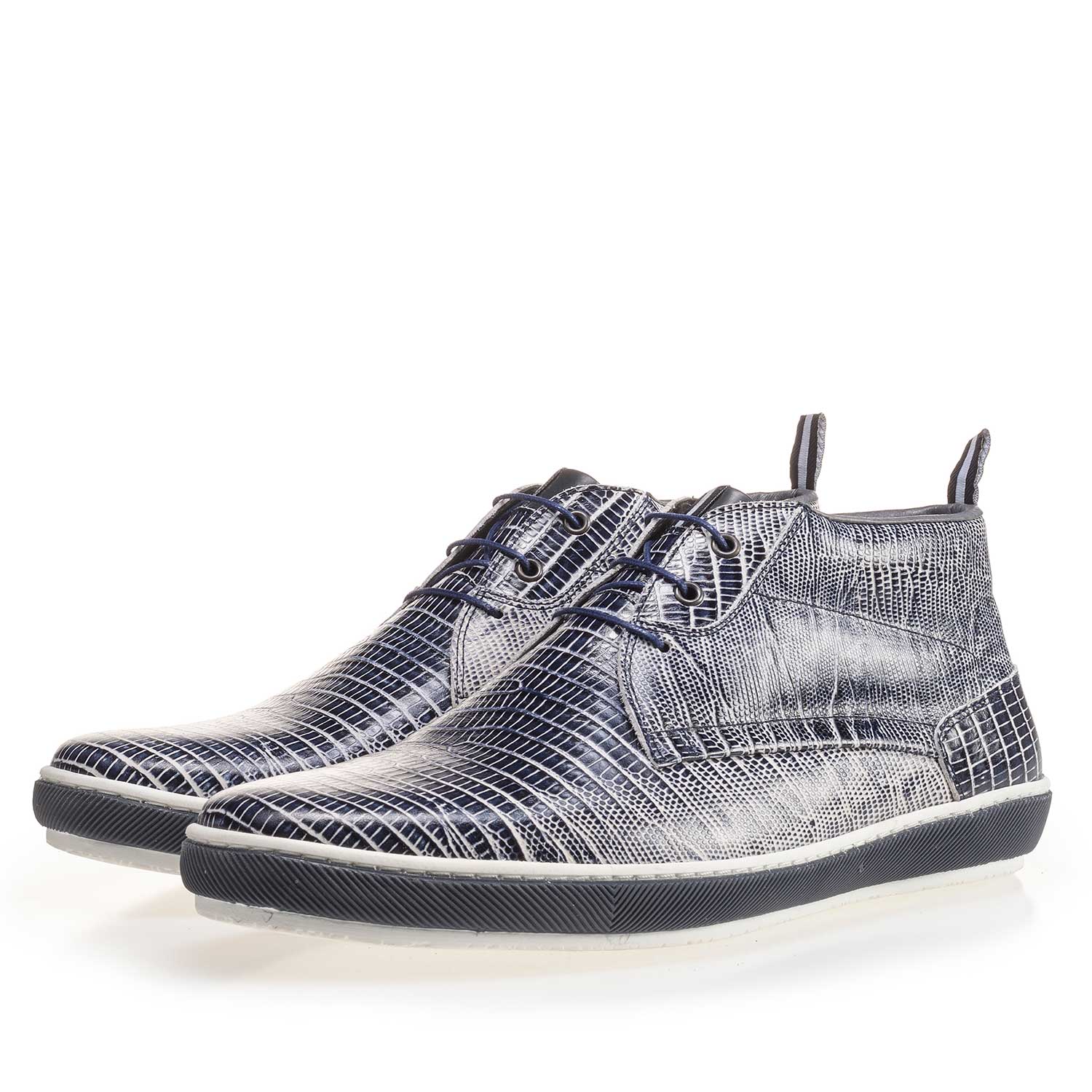 10949/01 - Blauer Schnürstiefel aus Leder mit Eidechsenprint 10949/01 - Blauer Schnürstiefel aus Leder mit Eidechsenprint