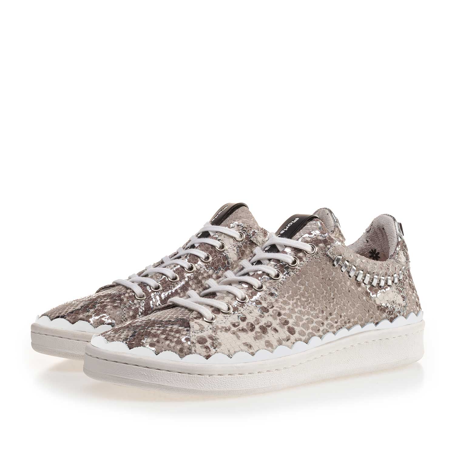 85233/02 - Taupefarbener Leder Sneaker mit Schlangenprint 85233/02 - Taupefarbener Leder Sneaker mit Schlangenprint