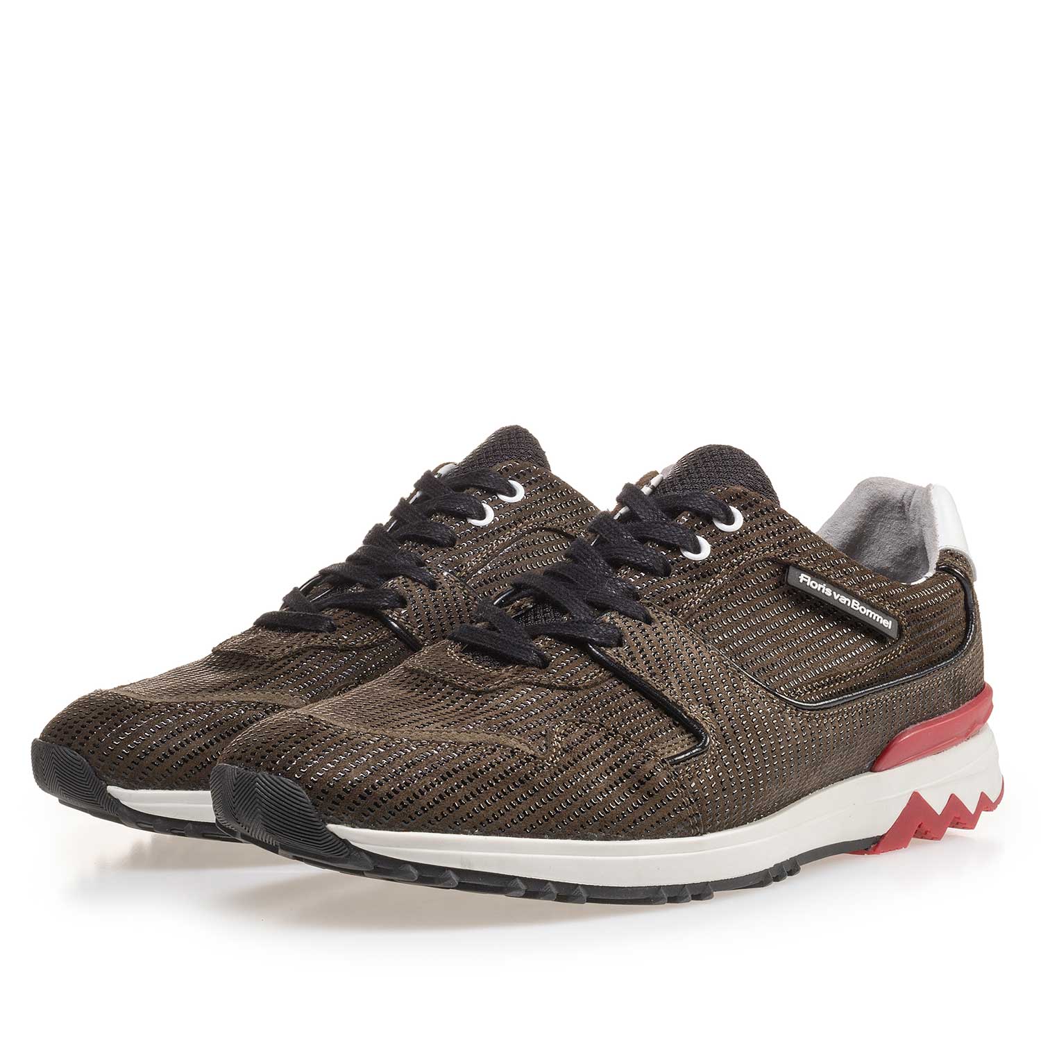 16220/02 - Olivgrüner, gemusterter Wildleder Sneaker 16220/02 - Olivgrüner, gemusterter Wildleder Sneaker