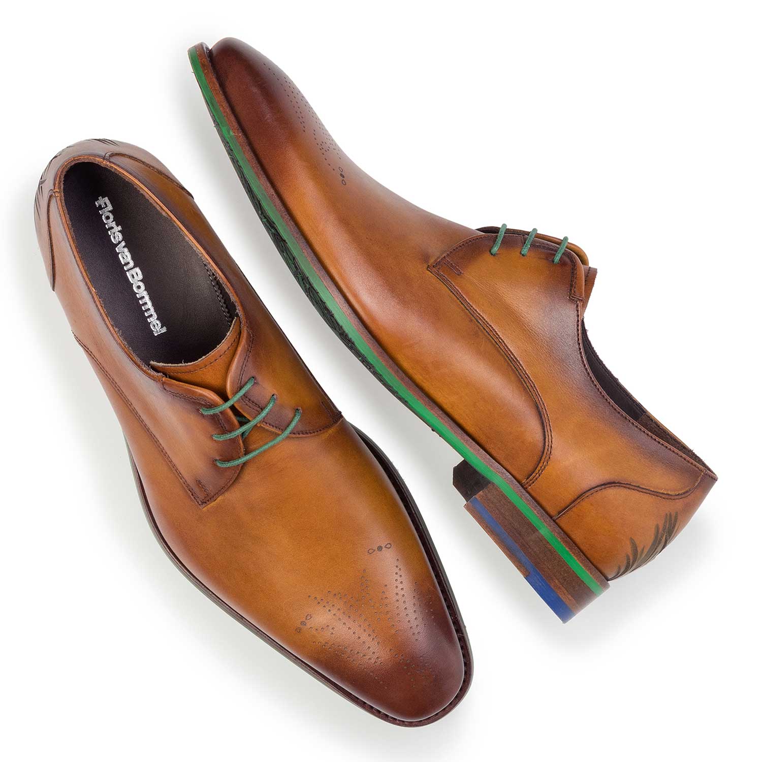 14193/00 - Cognacfarbener Leder Schnürschuh mit Laserprint 14193/00 - Cognacfarbener Leder Schnürschuh mit Laserprint