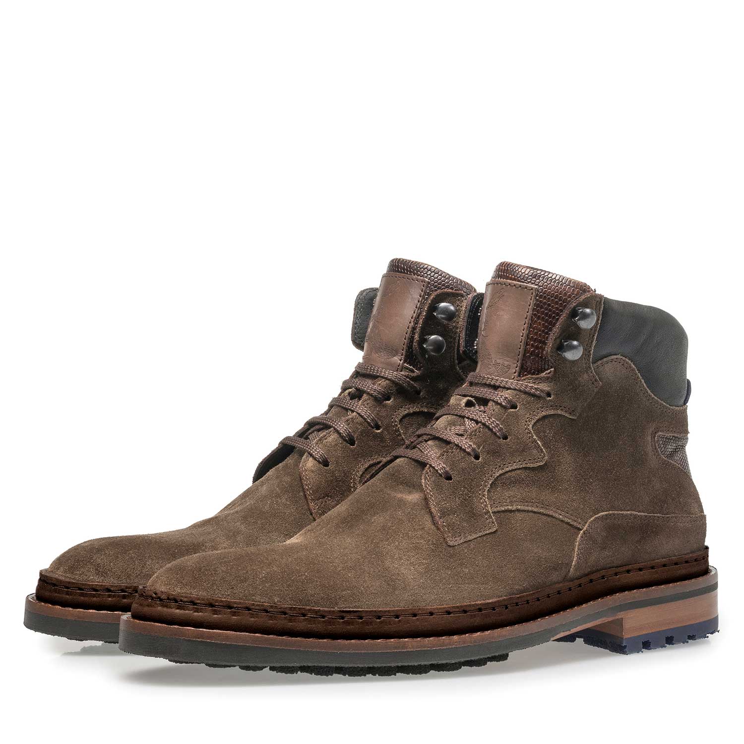 10503/01 - Dunkler taupefarbener Wildleder-Schnürstiefel 10503/01 - Dunkler taupefarbener Wildleder-Schnürstiefel