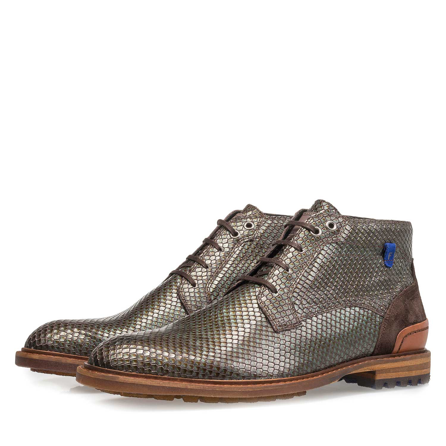 10683/00 - Grüner Premium Metallic-Leder Schnürschuh mit Print 10683/00 - Grüner Premium Metallic-Leder Schnürschuh mit Print