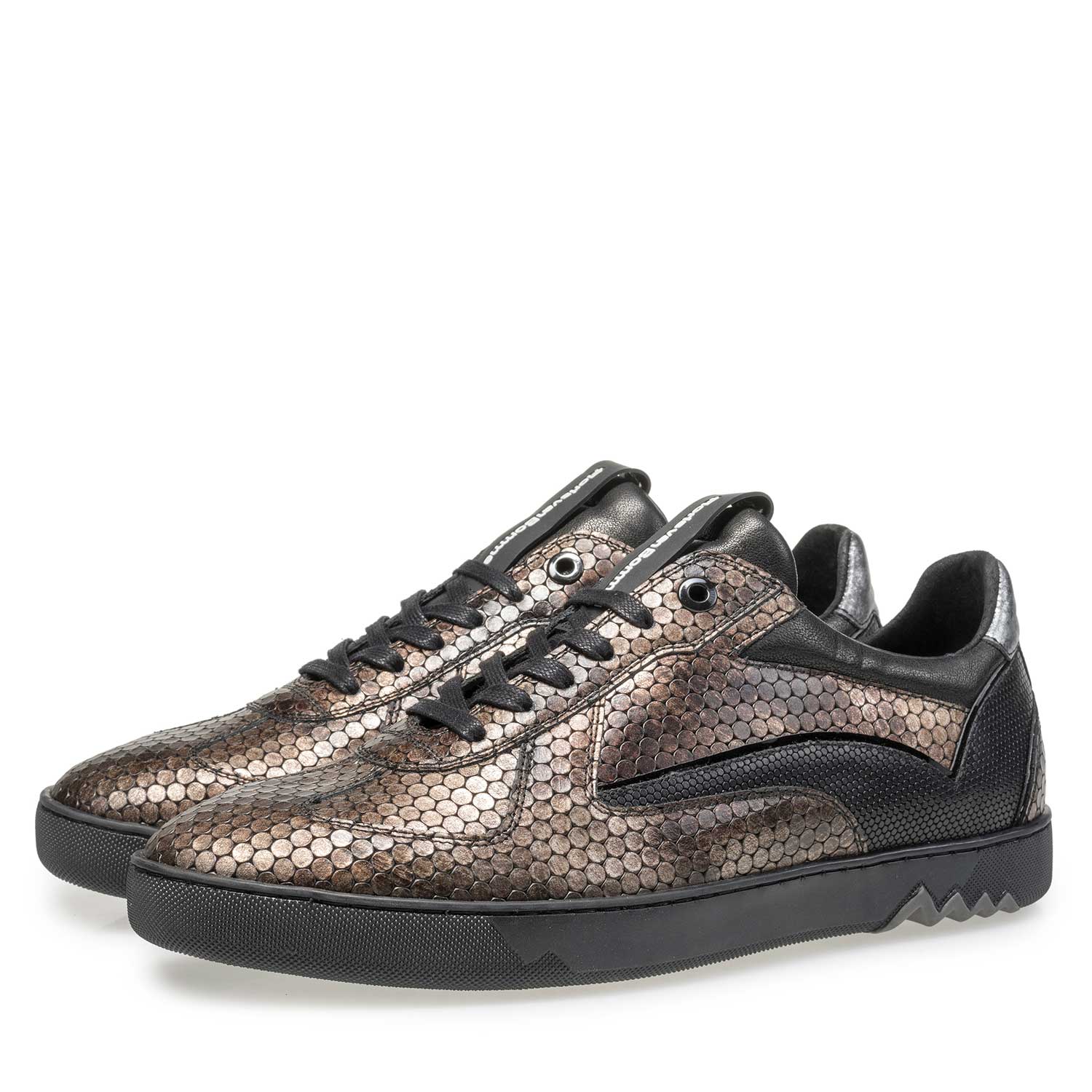 16242/10 - Brown leather sneaker with metallic print 16242/10 - Brown leather sneaker with metallic print