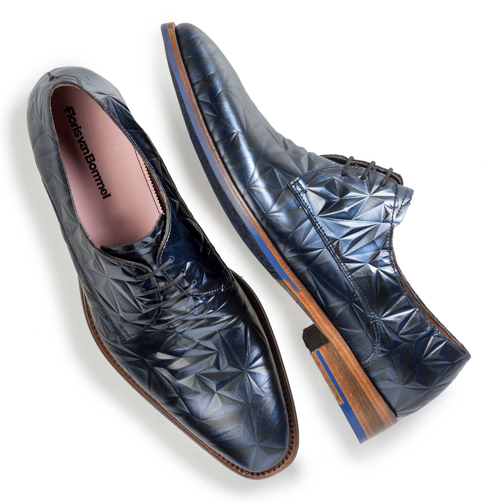 14237/00 - Floris van Bommel blauer Herren Leder Schnürschuh mit einem schwarzen 3D-Print 14237/00 - Floris van Bommel blauer Herren Leder Schnürschuh mit einem schwarzen 3D-Print