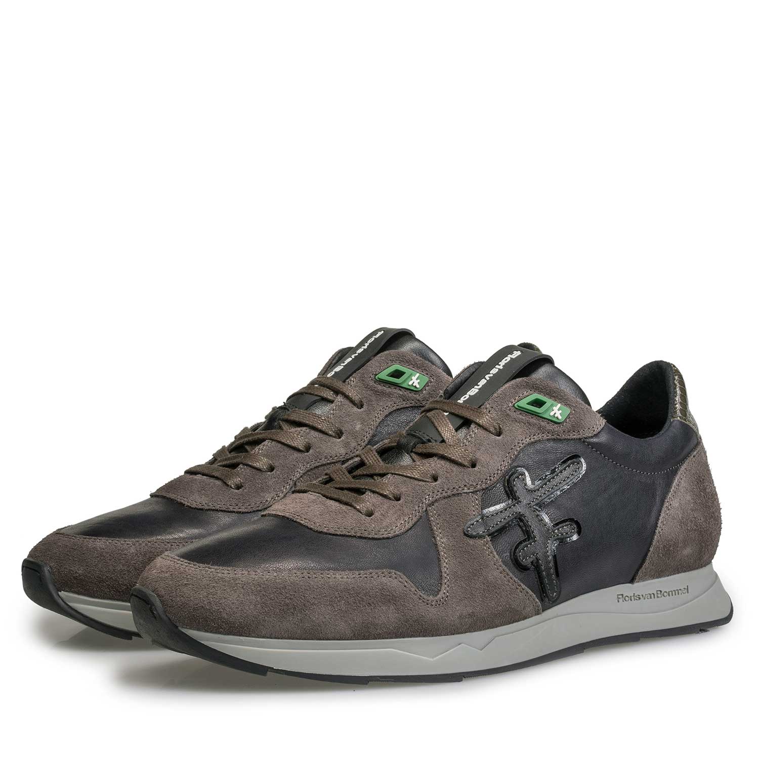 16226/05 - Blauer/ Graubrauner Leder Sneaker mit F-Logo 16226/05 - Blauer/ Graubrauner Leder Sneaker mit F-Logo